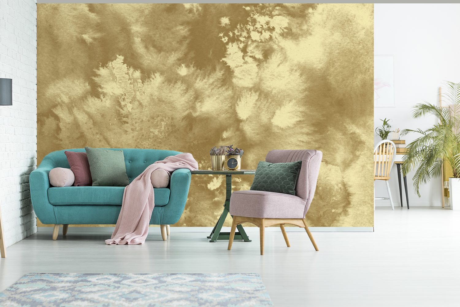 Vinyl - Farbe St), Fototapete Abstrakt, Tapete bedruckt, Wallpaper Wohnzimmer, Schlafzimmer, Gold MuchoWow Kinderzimmer, (6 für Matt, -