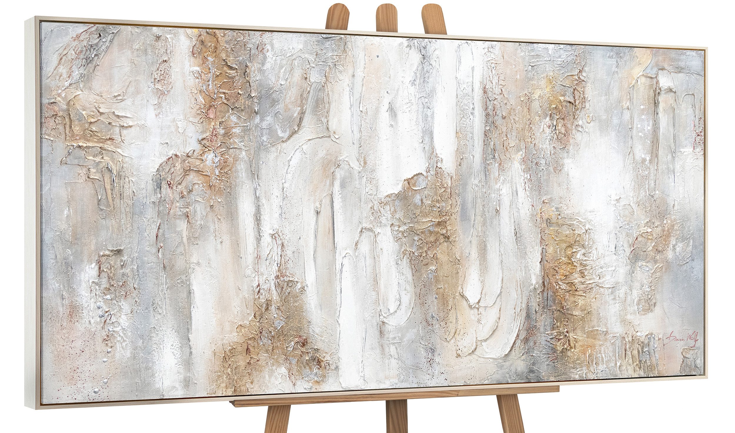 YS-Art Gemälde Philosophie, Abstrakte Bilder, Weiß Beige Gold Abstraktes Le günstig online kaufen