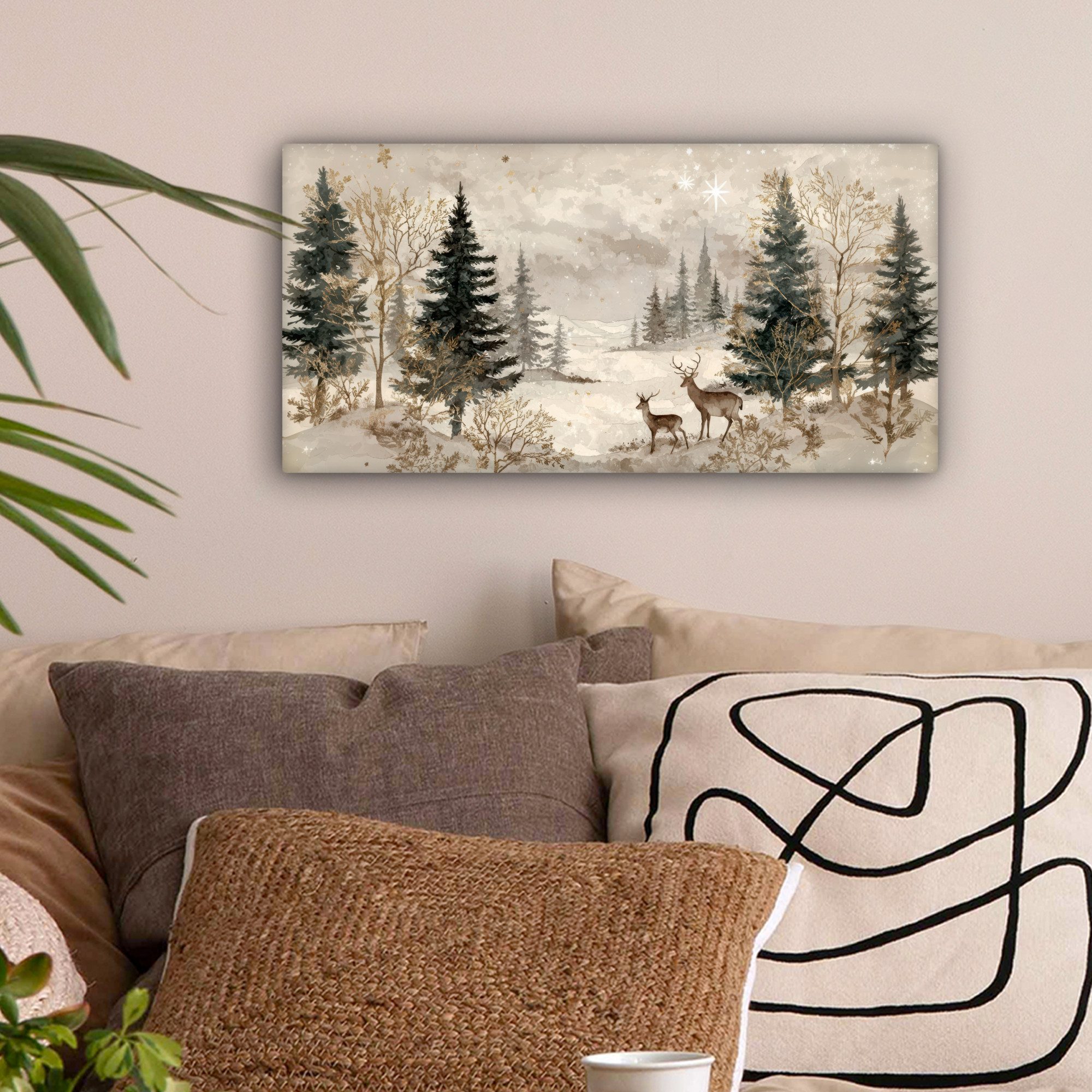 OneMillionCanvasses® Leinwandbild Panorama Wald - Hirsche günstig online kaufen