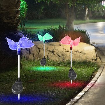 etc-shop LED Solarleuchte, LED-Leuchtmittel fest verbaut, Farbwechsel, 12er Set RGB LED Solar Beleuchtung Schmetterling Erdspieß