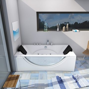 AcquaVapore Whirlpool-Badewanne Whirlpool Badewanne Eckwanne Wanne W81H-A 90x180cm, (1-tlg), Mit Fußgestell und Ablaufgarnitur