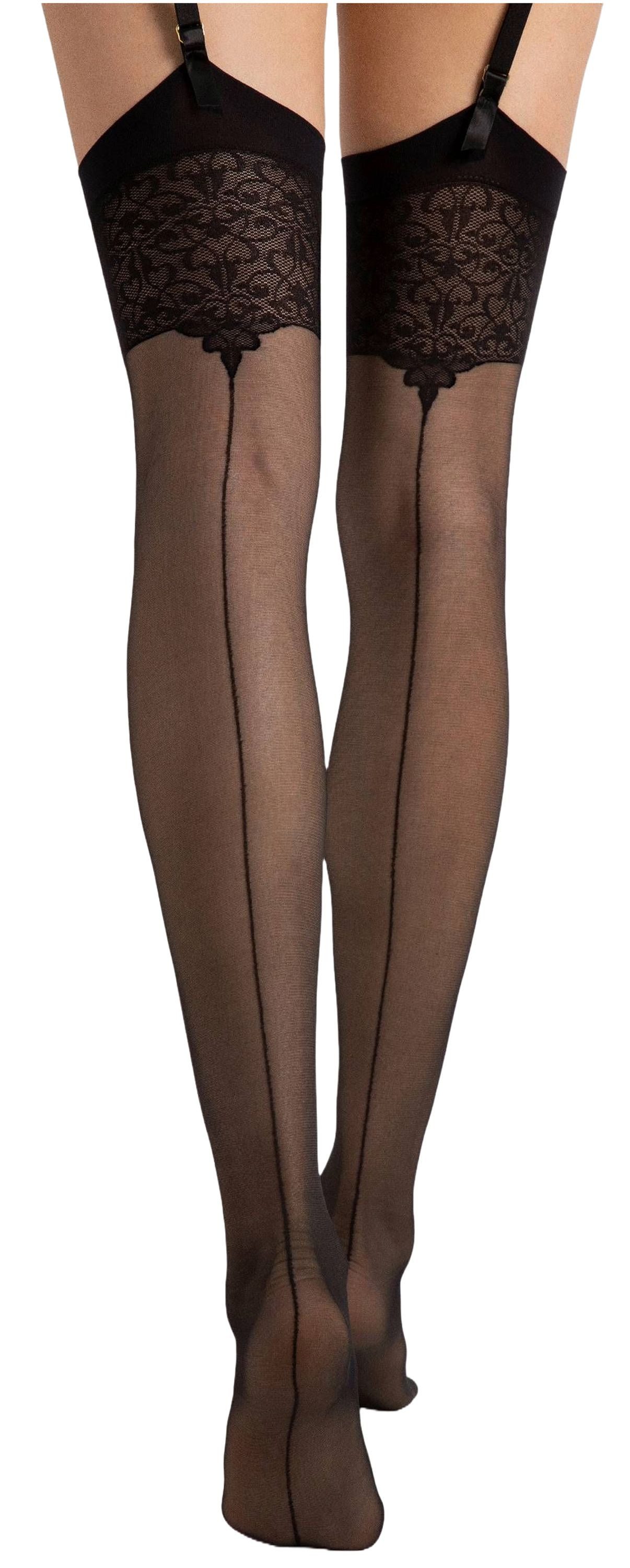 Fiore Strapsstrümpfe Sensual (Packung, 1-Paar, 1 Paar) elegante Strapsstümpfe 20DEN mit rückwärtiger Naht und Fantasiemuster