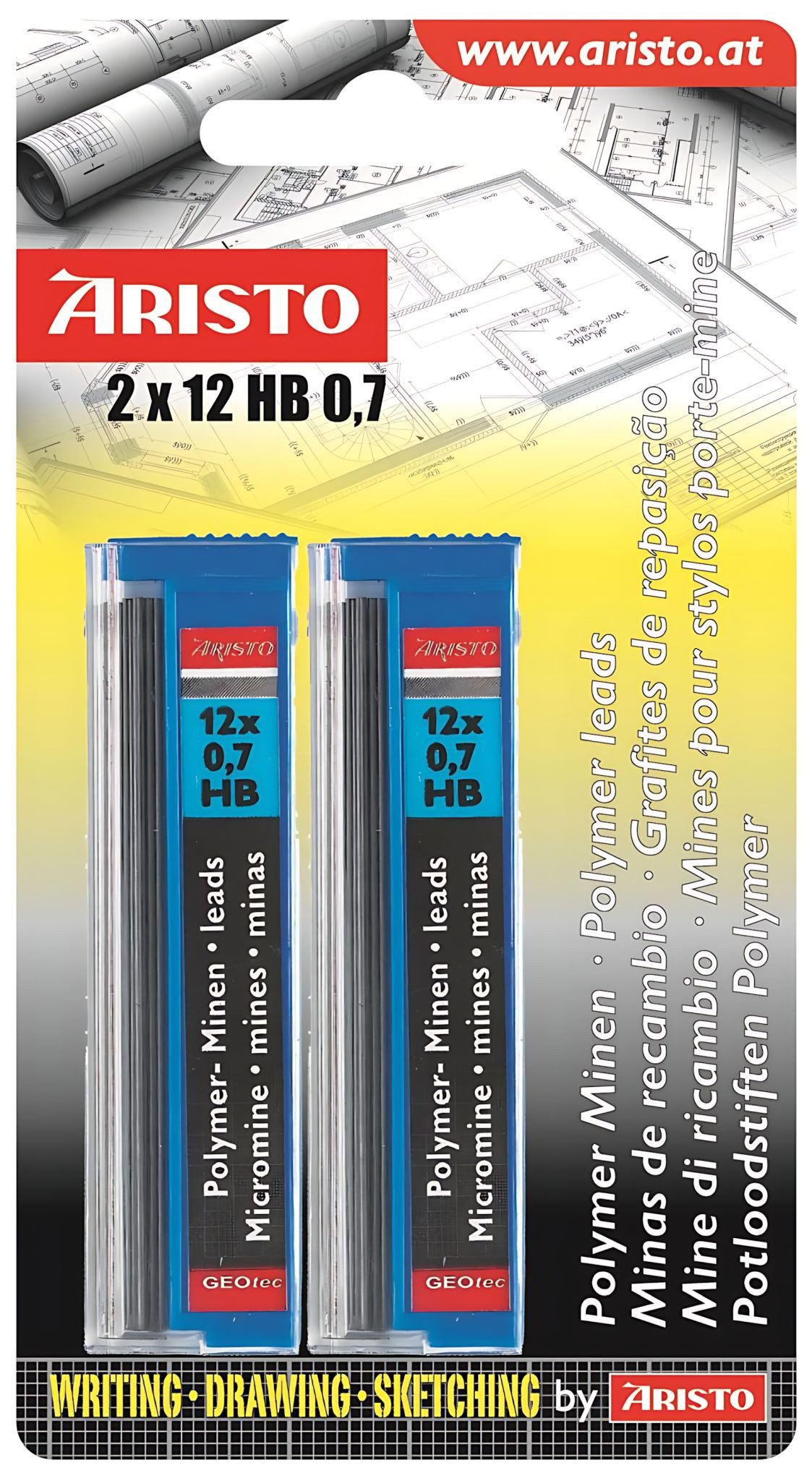 ARISTO Druckbleistift Aristo Feinminen Hi-Polymer 0.7 HB, 2x12er Minendose,im Blister