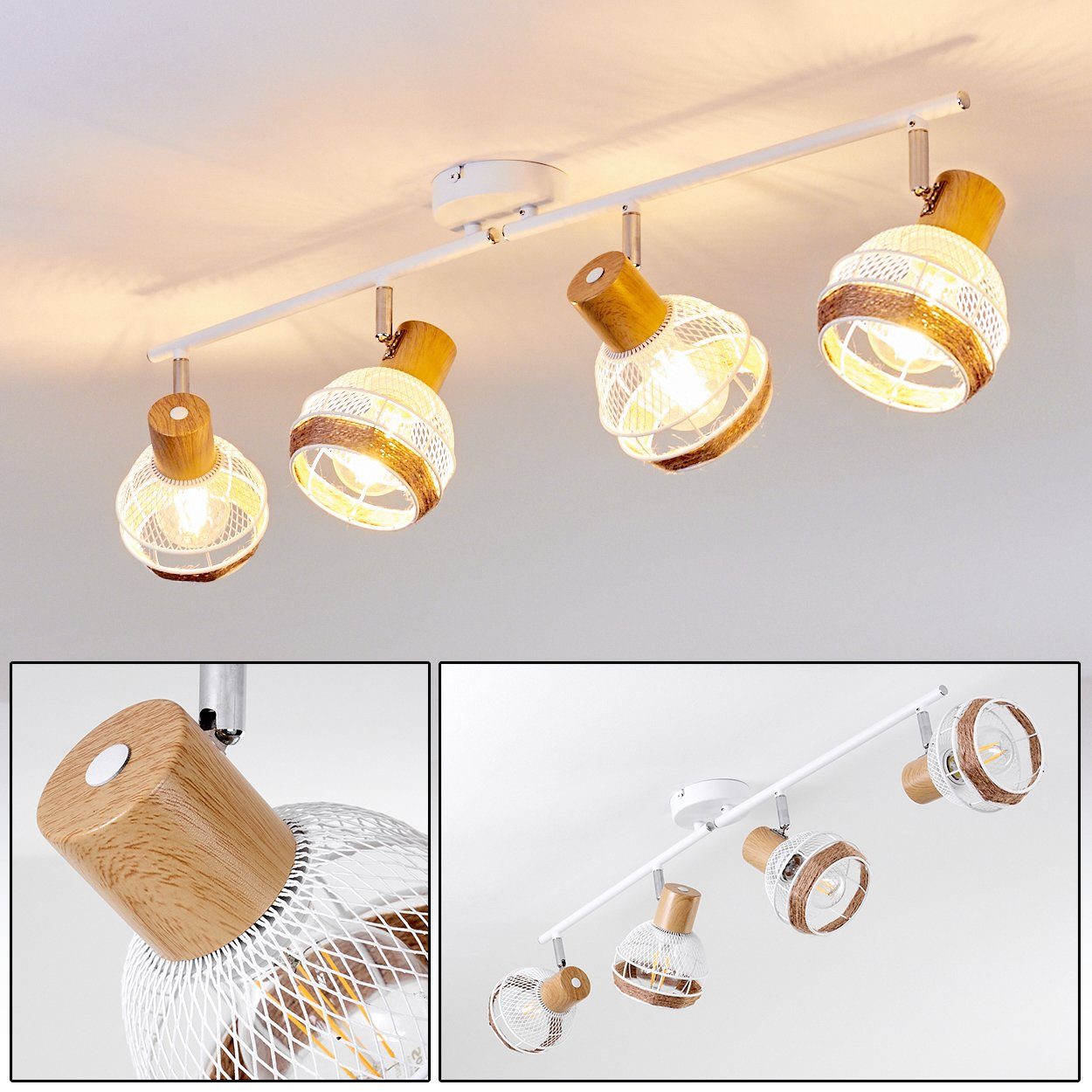 hofstein Deckenleuchte »Nalles« verstellbare Deckenlampe, Metall/Holz/Hanfs günstig online kaufen
