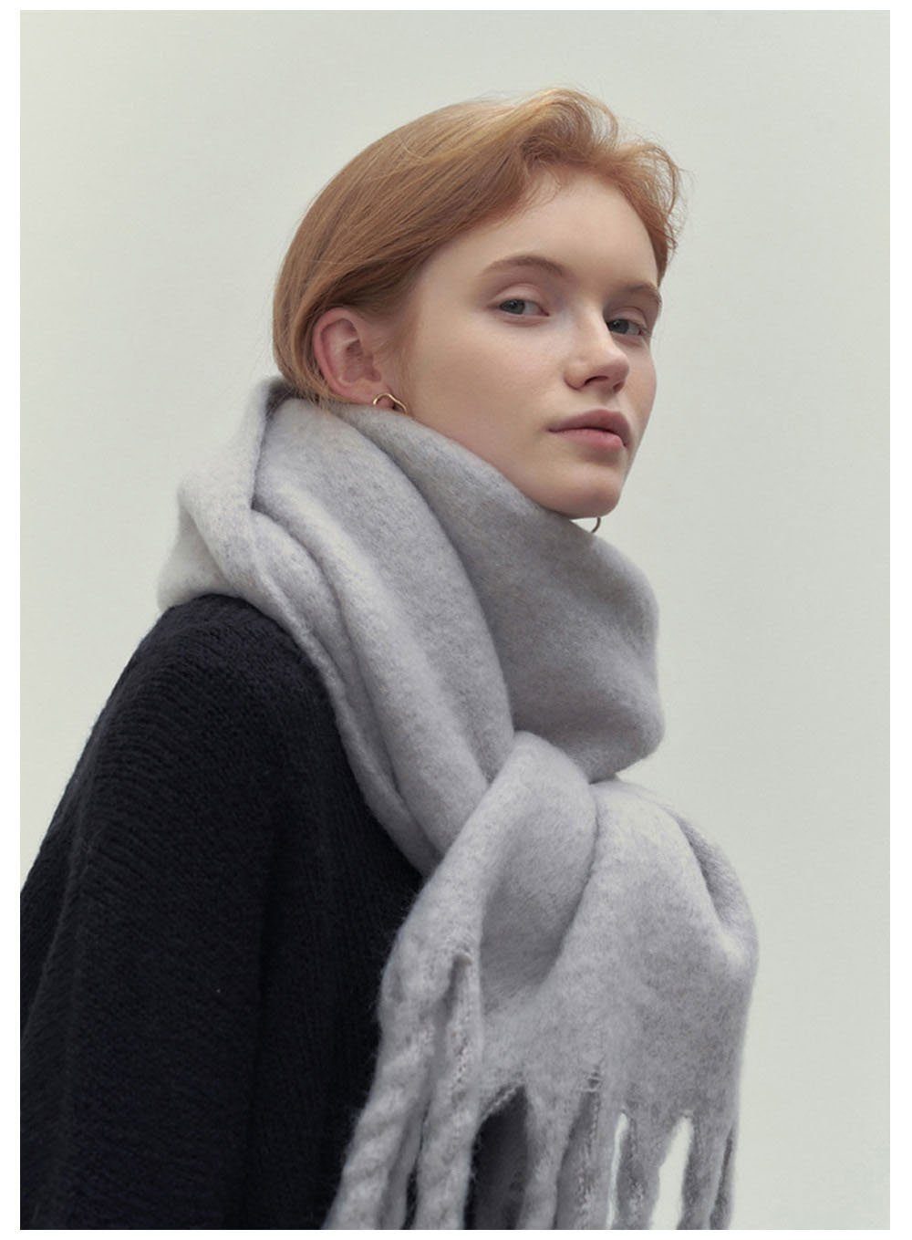 LENBEST Modeschal Ladies Winter Grau Warm mit Schal Solid Damenschal, (1-St) Colour Quasten