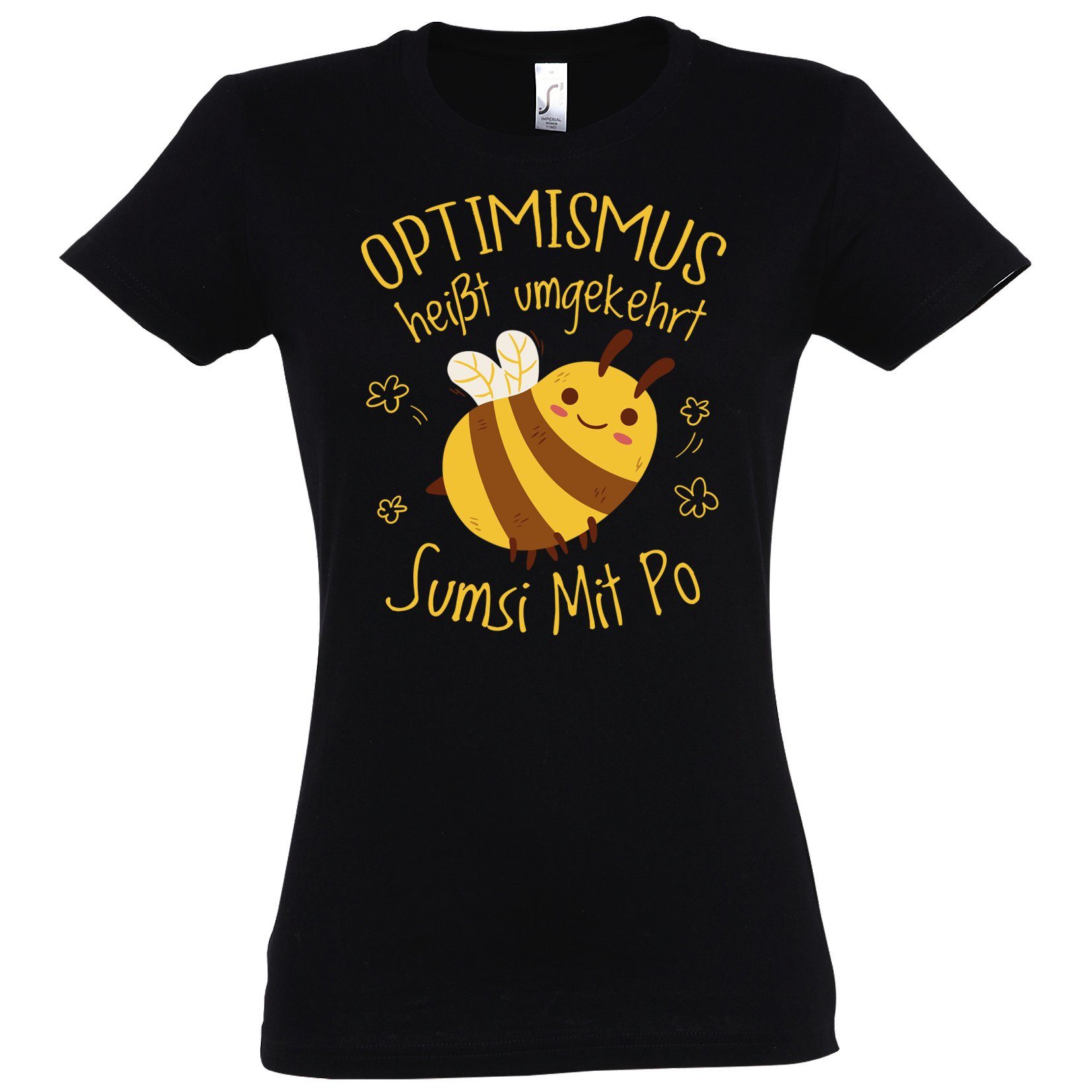 Youth Designz T-Shirt Optimismus heißt umgekehrt Sumsi Mit Po Damen Shirt Mit modischem Print Schwarz