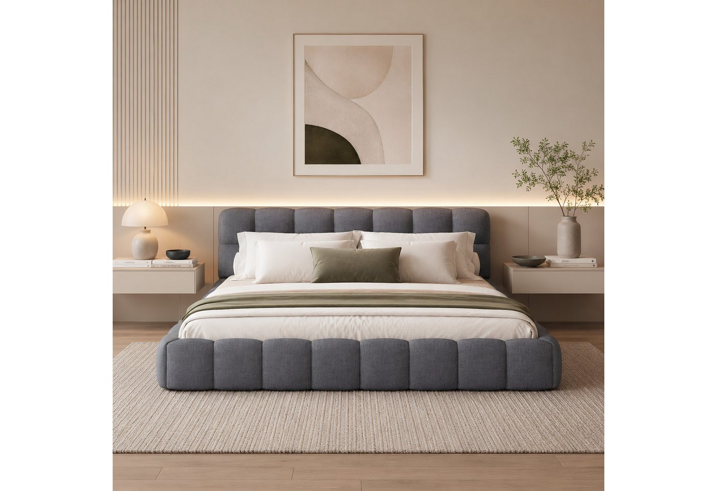 Simurq Polsterbett Bubble Bett 140x200 cm Doppelbett Jugendbett Flachbett Mit Lattenrost (Ohne Matratze), mit gepolstertem Kopfteil, wahlweise in 2 GröBen und 2 Farben