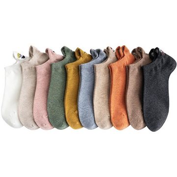 Fivejoy Kurzsocken Damensocken aus reiner Baumwolle, lustige Socken (10-Paar)
