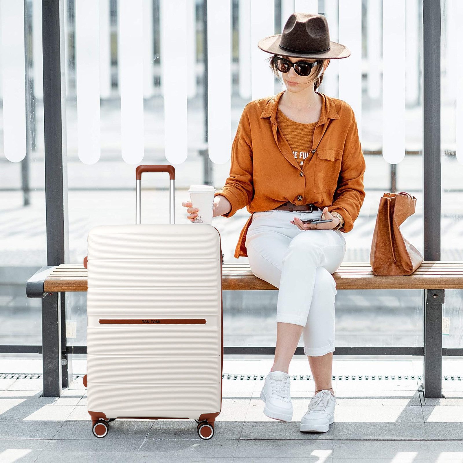 TAN.TOMI Handgepäckkoffer Reisekoffer Mittelgroß Koffer Trolleys Hartschalenkoffer Aus 100% PP, 4 Rollen, mit 8 Spinnerräder Rollkoffer Suitcase TSA-Schloss – Bild 3 von 5