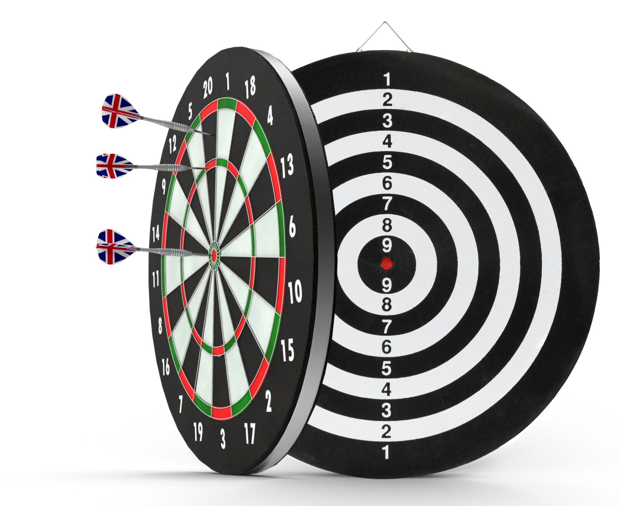 Stagecaptain Dartscheibe DBP-1810 BullsEye Papier-Dartscheibe, (Dartboard-Set, 18-tlg., inkl. 6 Dartpfeilen und 12 Flights), Steeldartscheibe aus Paper, zweiseitig bespielbar