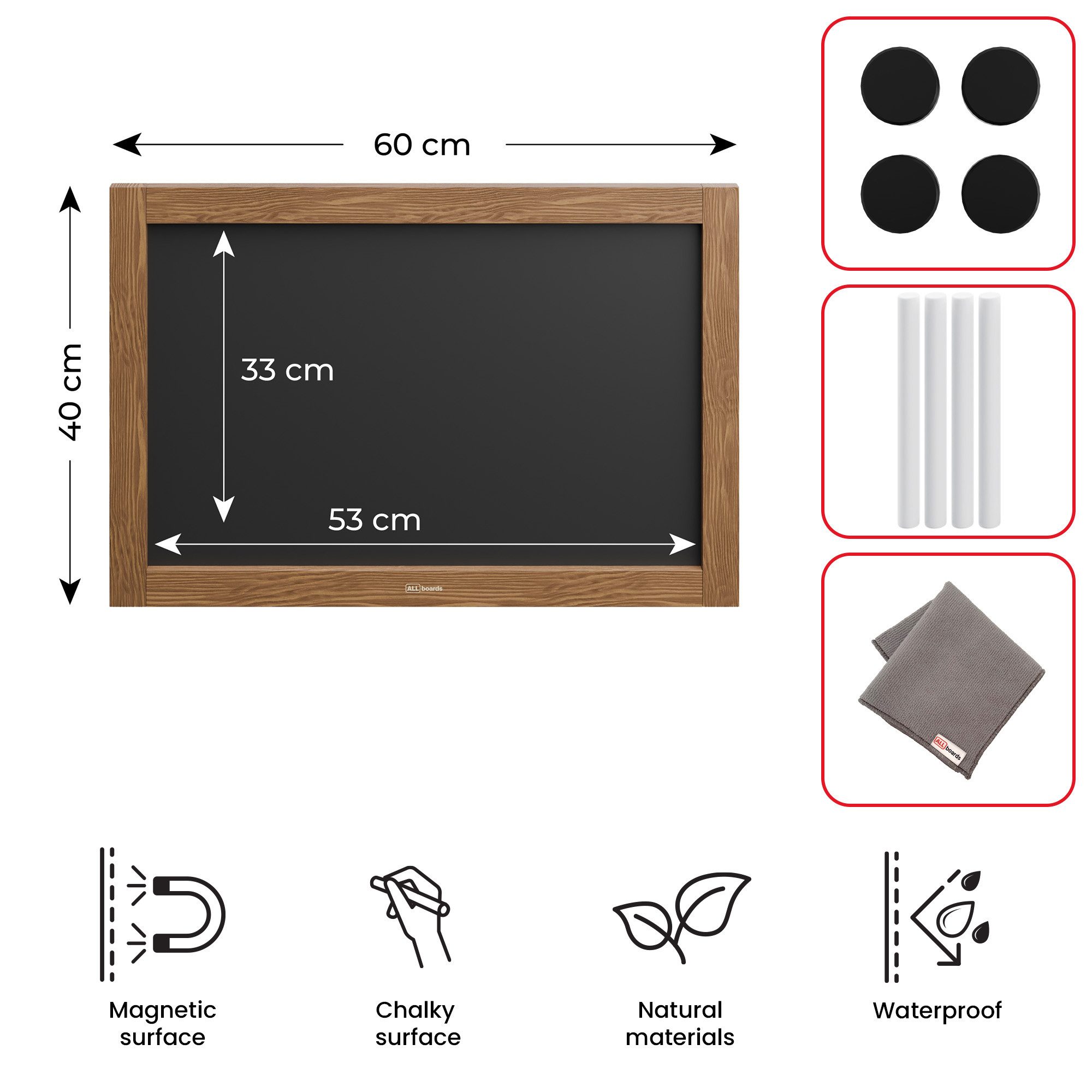 ALLboards Tafel ALLboards Kreidetafel Holzrahmen Schreibtafel Wandtafel