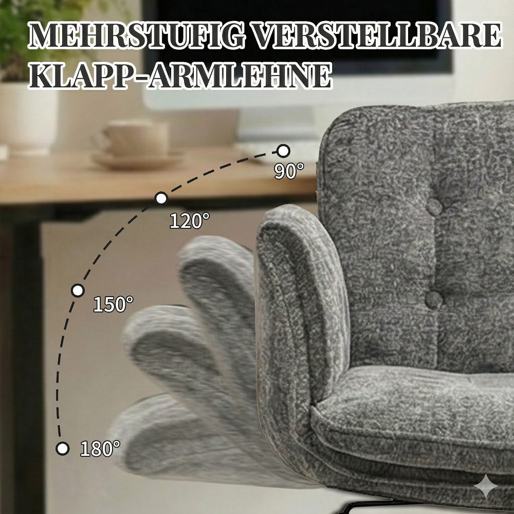 Vankel Drehstuhl Ergonomischer Bürostuhl aus Chenille mit breitem Sitz, Mit verstellbaren Armlehnen, Rollen und bis 150 kg belastbar – Bild 3 von 5
