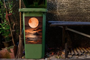 MuchoWow Wandsticker Mond - Pastell - Rot - Vintage (1 St), Mülleimer-aufkleber, Mülltonne, Sticker, Container, Abfalbehälter