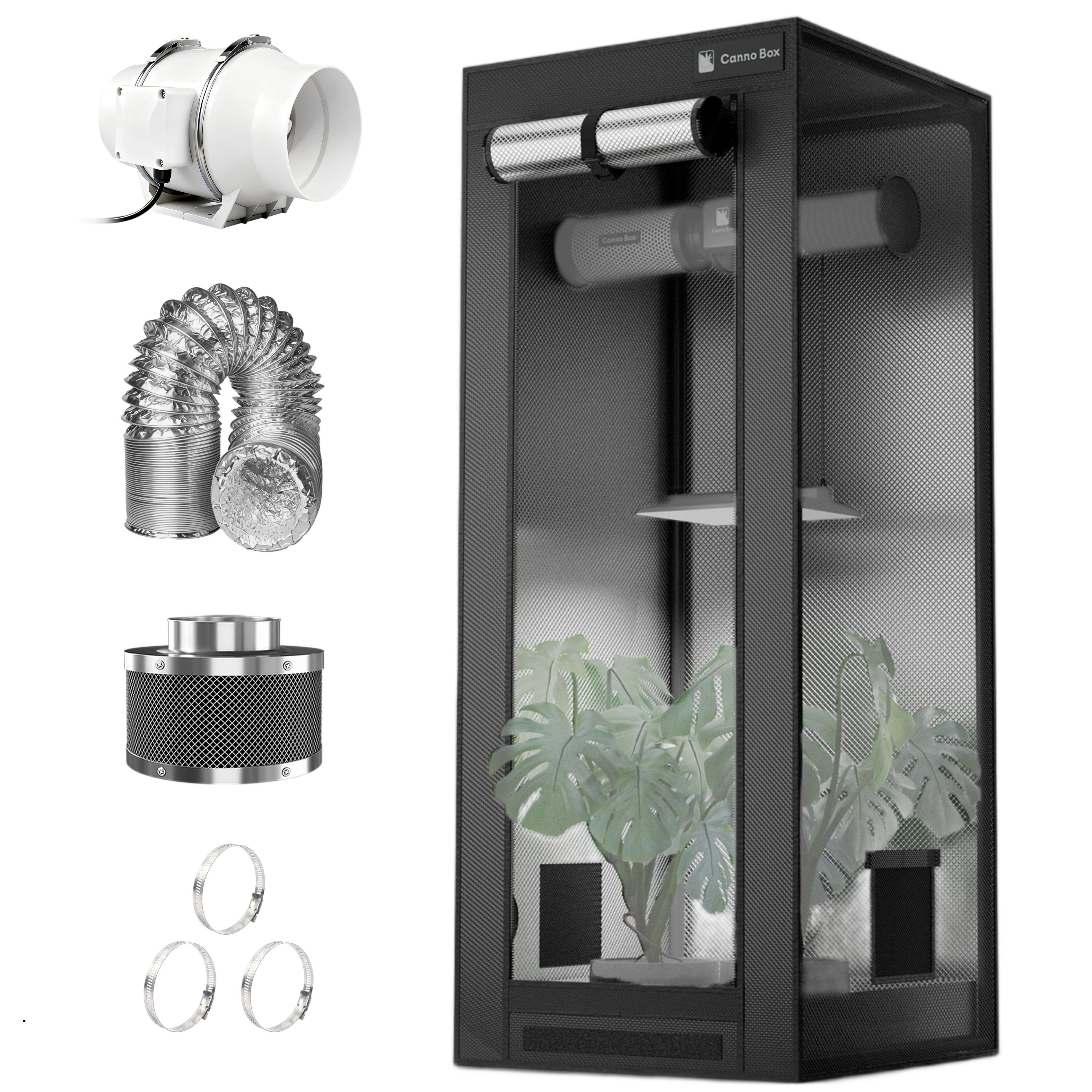 CannoBox Gewächshaus Cannobox Growzelt Komplettset 100mm Rohrventilator System