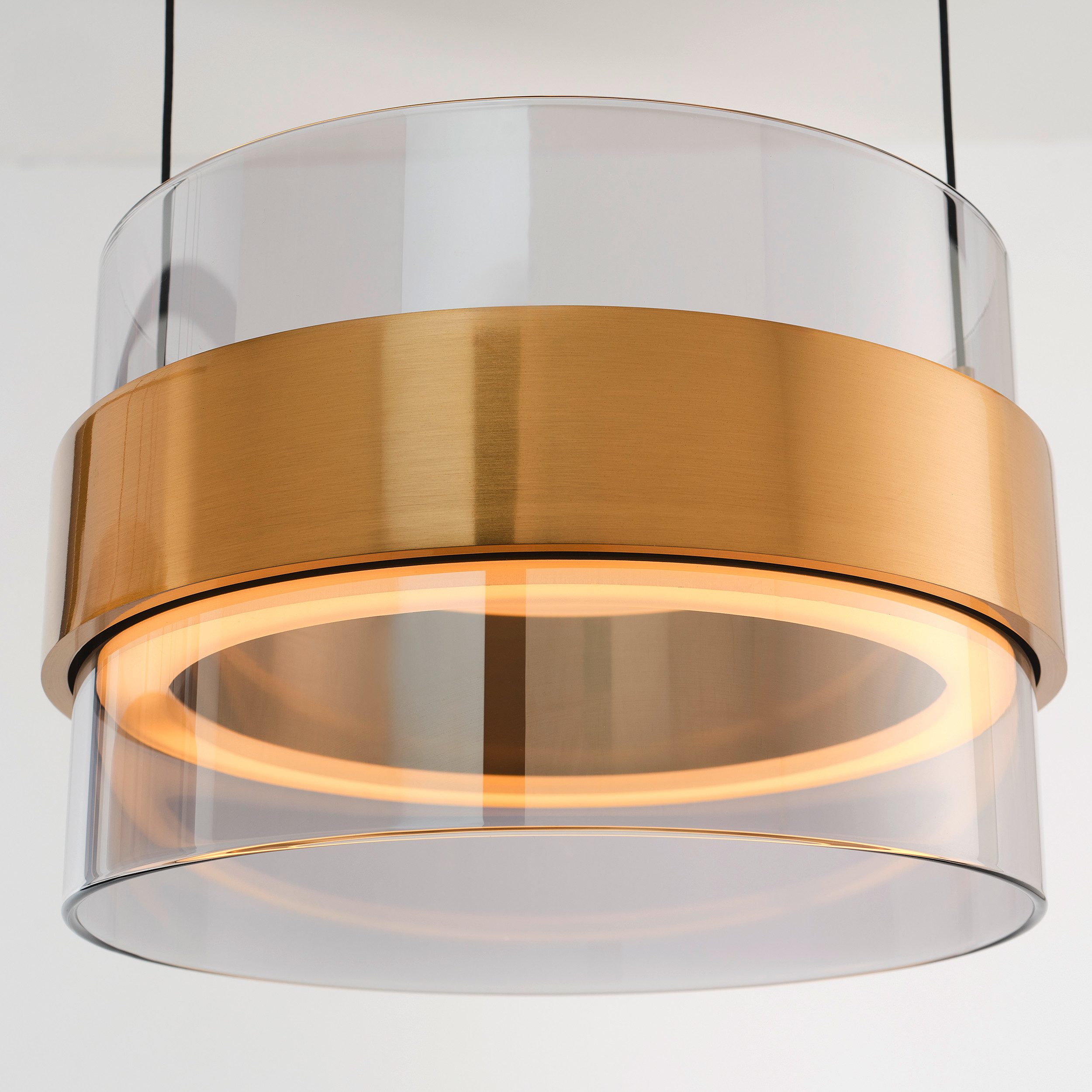 lumiCouture LED Pendelleuchte Inside, Memoryfunktion, mehrere Helligkeitsstufen, LED fest integriert, Warmweiß, 2700 K, Metall/Glas, messingfarben/Rauchglas
