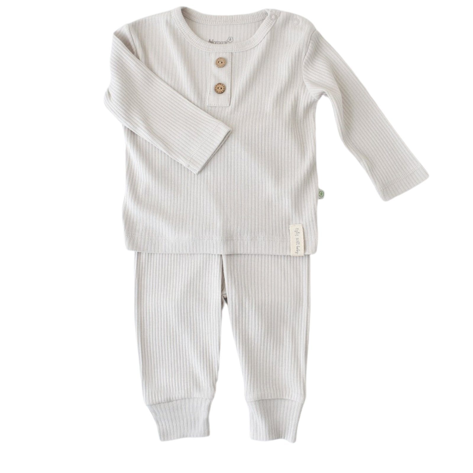biorganic Schlafanzug Relax Modal Shirt & Hose Baby Set für Jungen und Mädchen Unisex (Pyjama-Set, 2 tlg., Langarmshirt + Hose) gerippte Textilstruktur, 50% Bio-Baumwolle 50% Modal Größe 56-74 grau