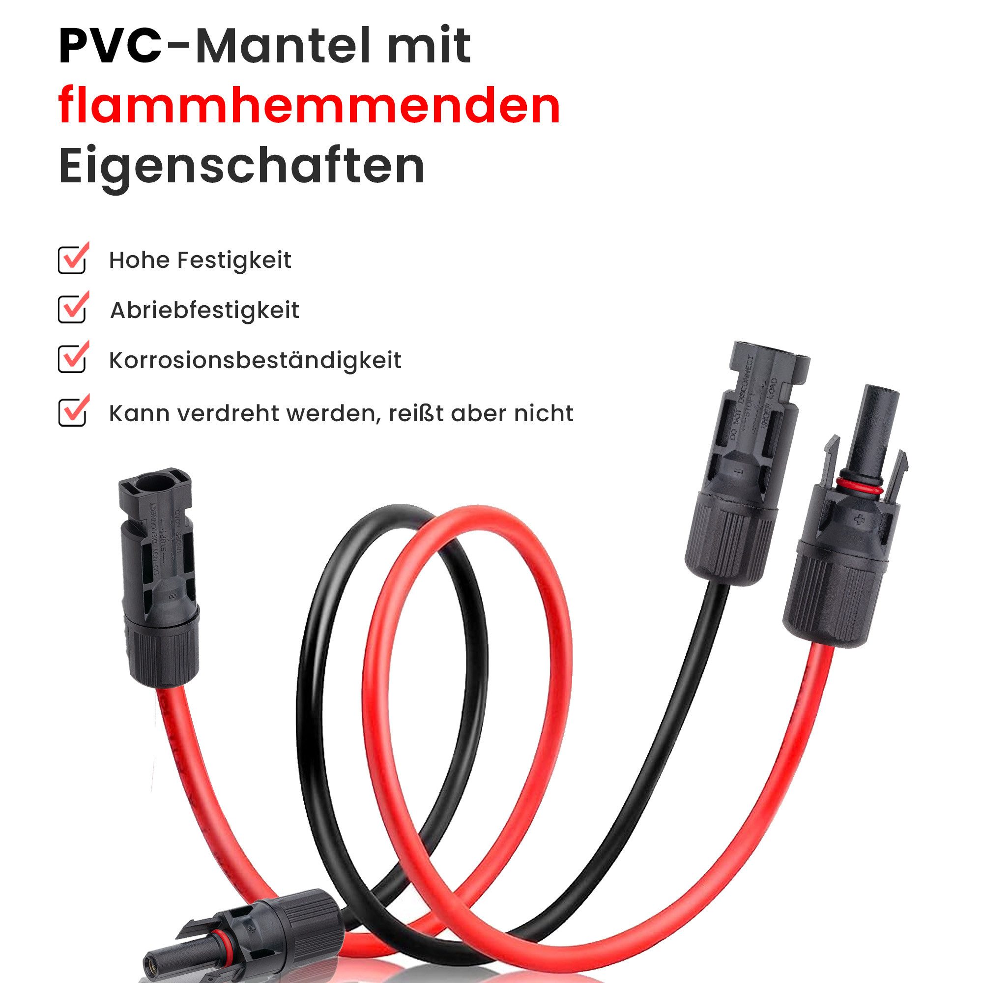 APV Starkstromkabel, Solarkabel Stecker Buchse 6mm² 1500V DC Rot/Schwarz 1m IP67