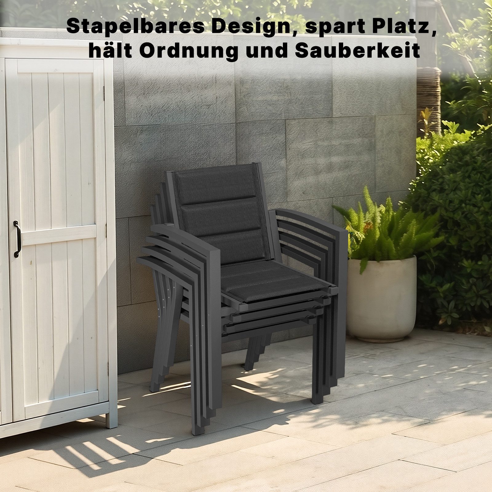 HOMALL Gartenstuhl Stapelbare Aluminiumstühle Outdoor Stühle 2/4/6er Set, Bis 160kg (Gewicht ca. 3,5 kg, erhältlich in drei Farben, geeignet für Camping, Pool,  – Bild 4 von 5