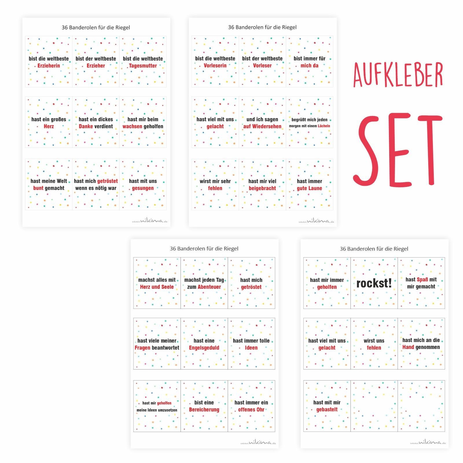 nikima Packpapier AUFKLEBER SET - Duplo Danke Abschiedsgeschenk Erzieher Erzieherin