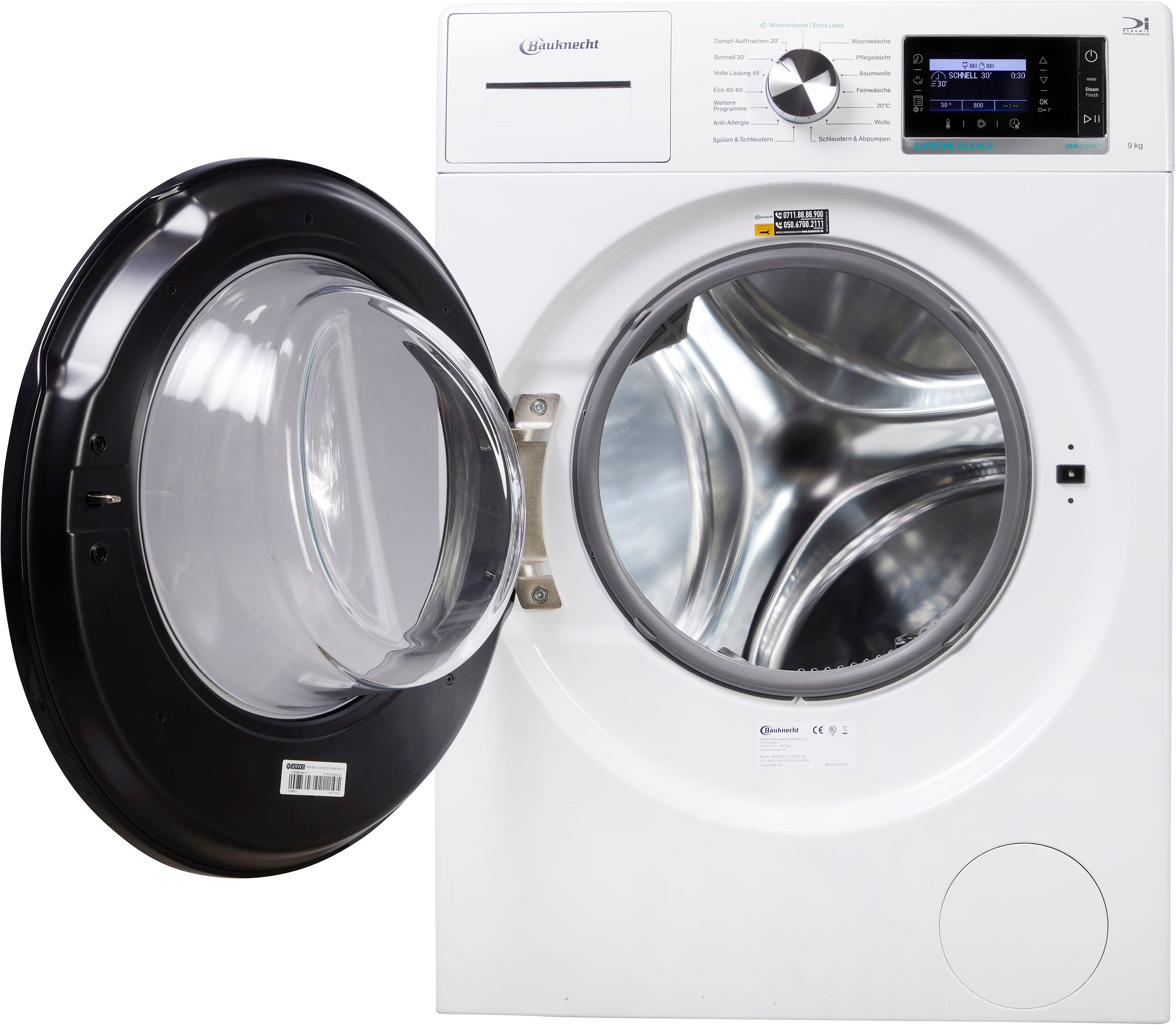 BAUKNECHT Waschmaschine B6R 98E SILENCE DE, 9 kg, 1400 U/min, Dampfprogramm, besonders leise, Vollwasserschutz