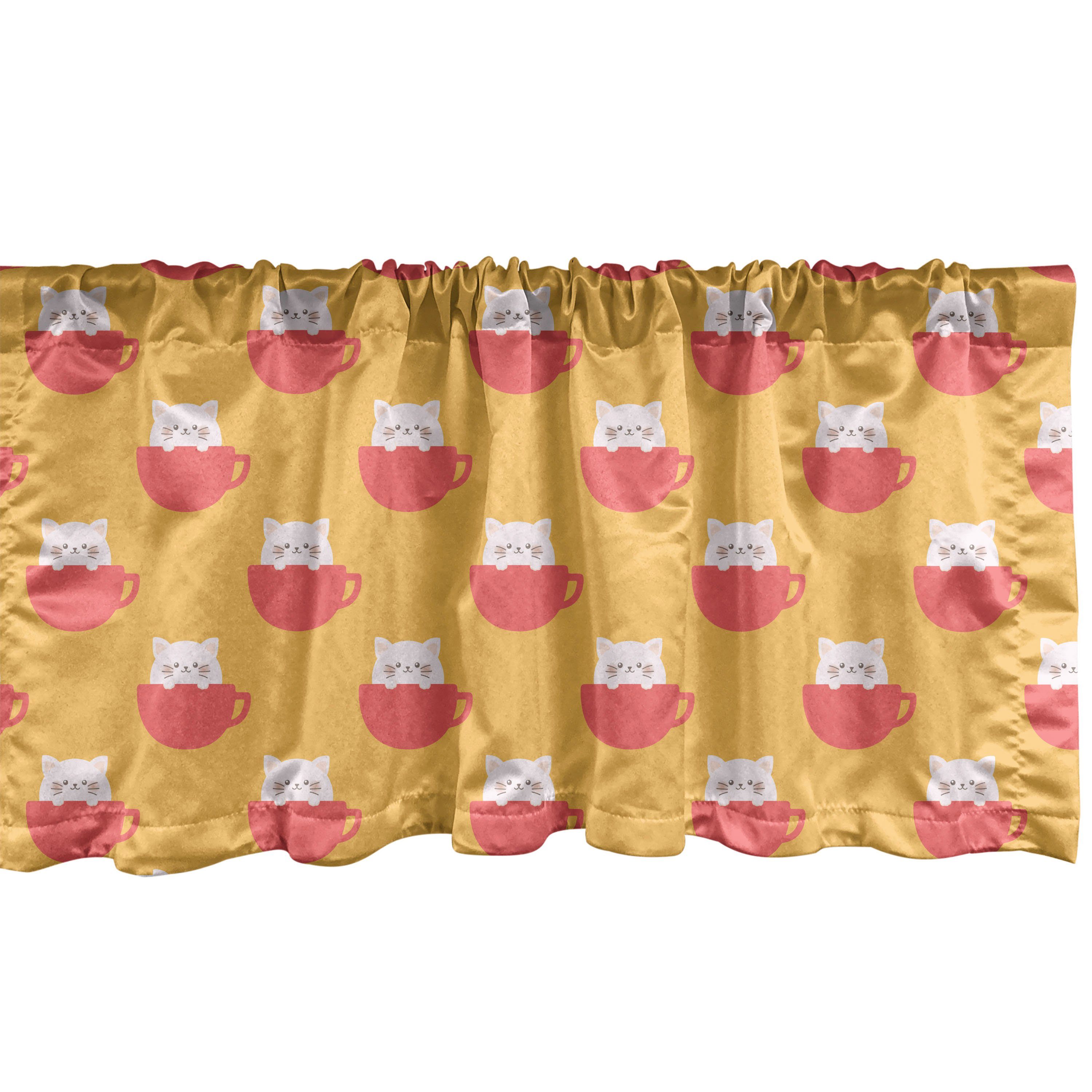 Scheibengardine Vorhang Volant für Küche Schlafzimmer Dekor mit Stangentasche, Abakuhaus, Microfaser, Kätzchen Kleine Katzen in Tassen