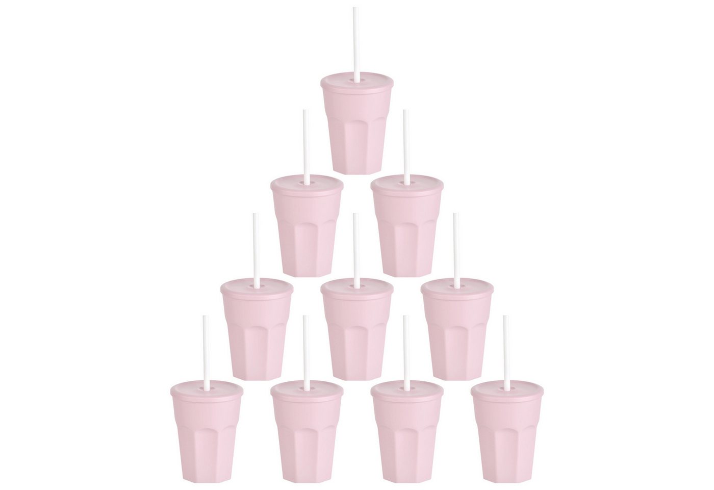 Engelland Becher Wiederverwendbare Plastikbecher mit Deckel und Strohhalm, 0,25 Liter, 10-tlg., Kunststoff, BPA-frei, spülmaschinengeeignet, lebensmittelecht, Temperaturbeständig