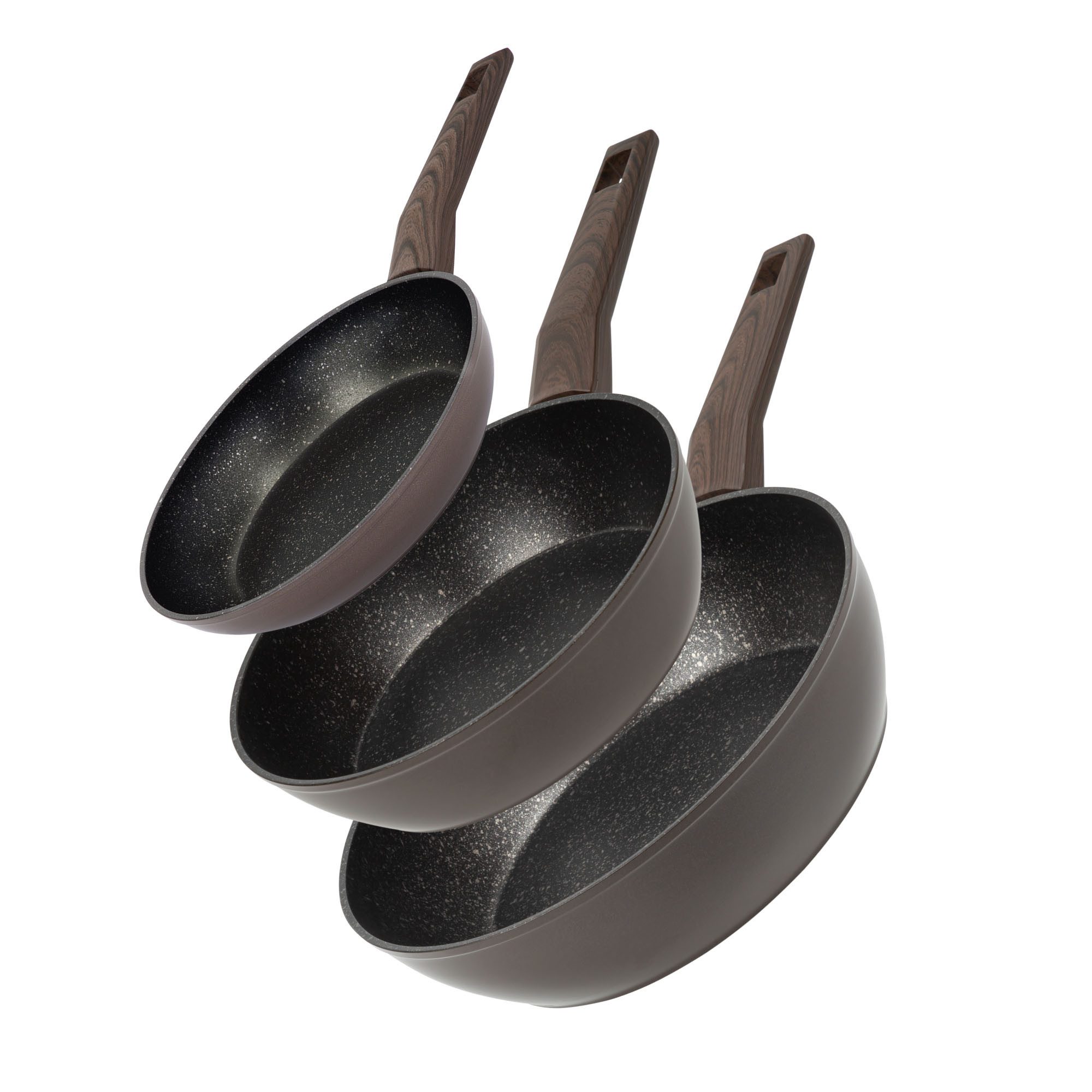 RESTO Kitchenware Pfannen-Set Carina antihaftbeschichtet und spülmaschinenfest, Aluminium (Set, 3-tlg., 1x Bratpfanne Ø 20 cm, 2x tiefe Bratpfanne Ø 24/28 cm), für alle Herdarten geeignet, auch Induktion