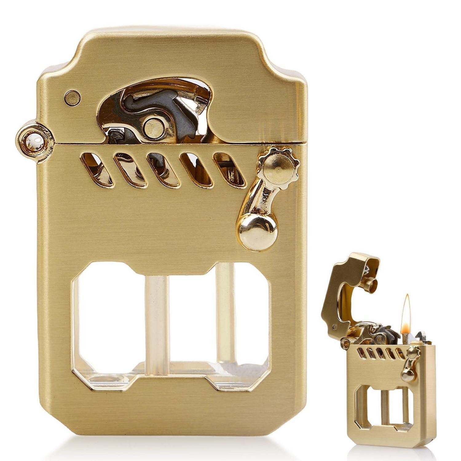 LuxusKollektion Feuerzeuge Rocker Kerosinfeuerzeug Retro Transparent Gold