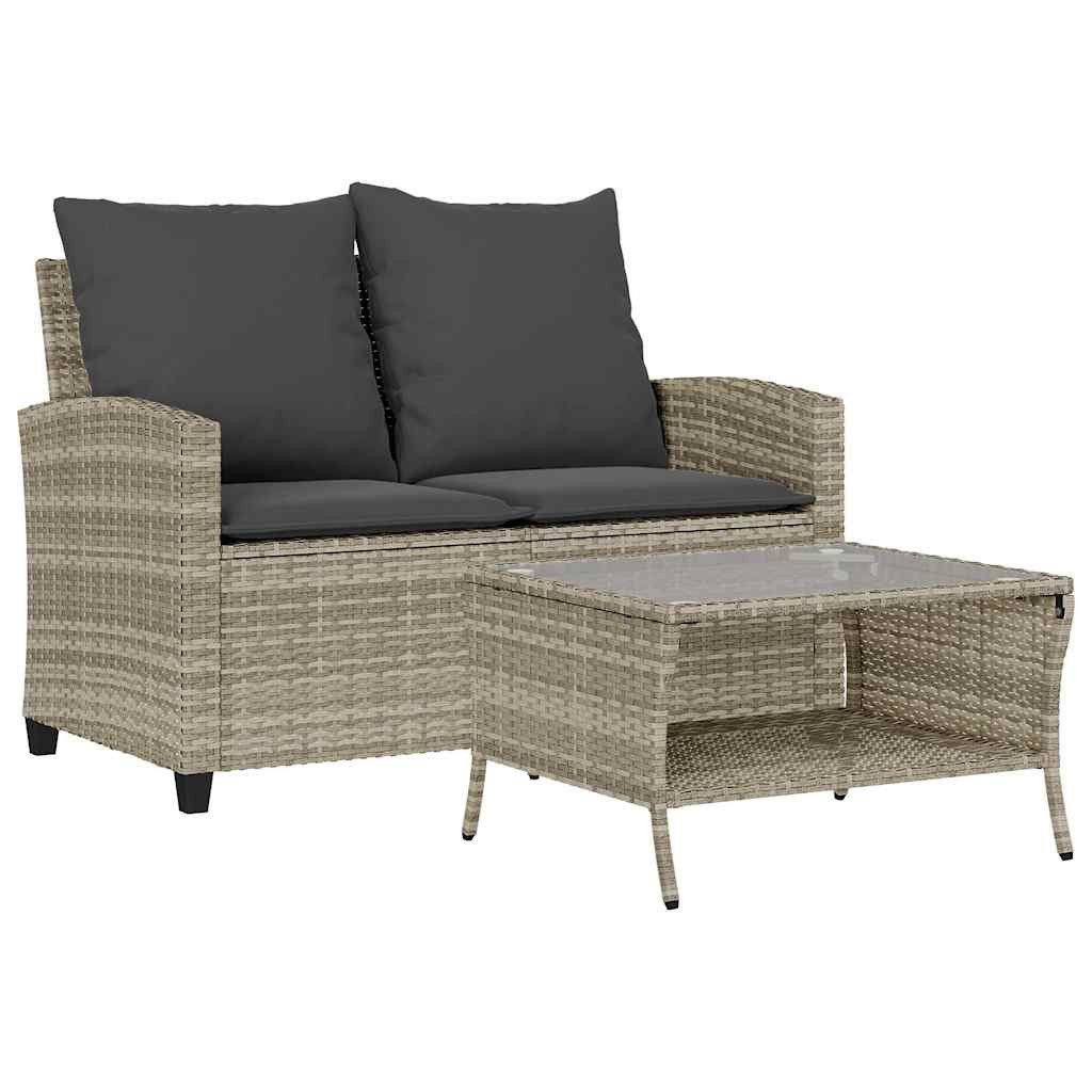 vidaXL Loungesofa Gartensofa 2-Sitzer mit Kissen & Tisch Hellgrau Poly Rattan, 1 Teile
