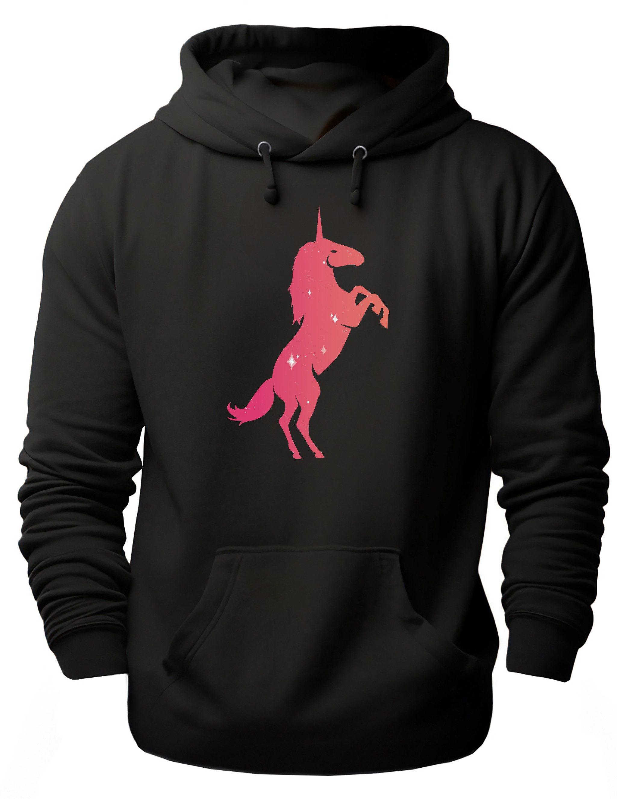MyDesign24 Hoodie Einhorn Kapuzen Pulli - Pinkes Einhorn Herren und Damen Kapuzensweater mit Einhorn Print i189