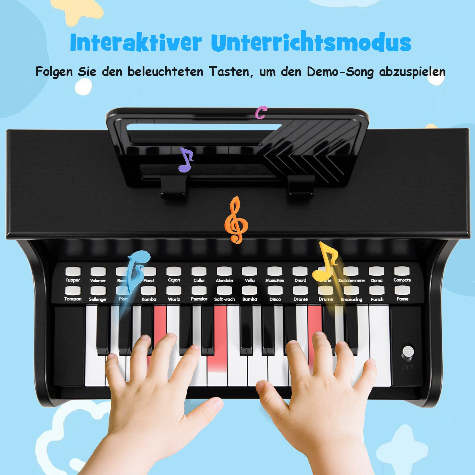 COSTWAY Spielzeug-Musikinstrument, 25-Tasten-Kinderklavier mit Hocker & Notenhalter