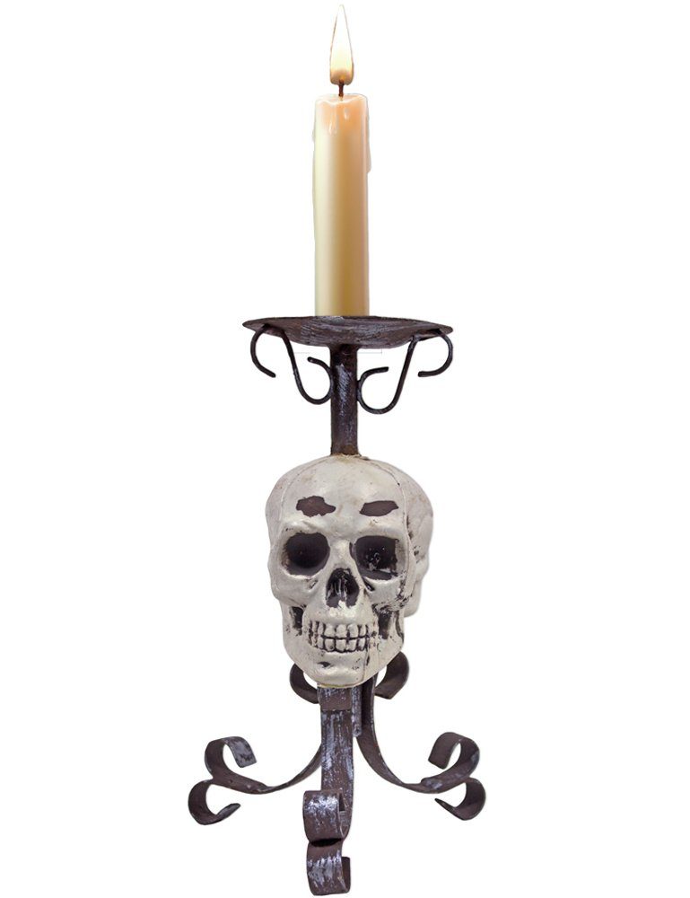 Totenkopf Kerzenhalter Halloween - 2er Set Gothic Deko Mit Kronen-Detail