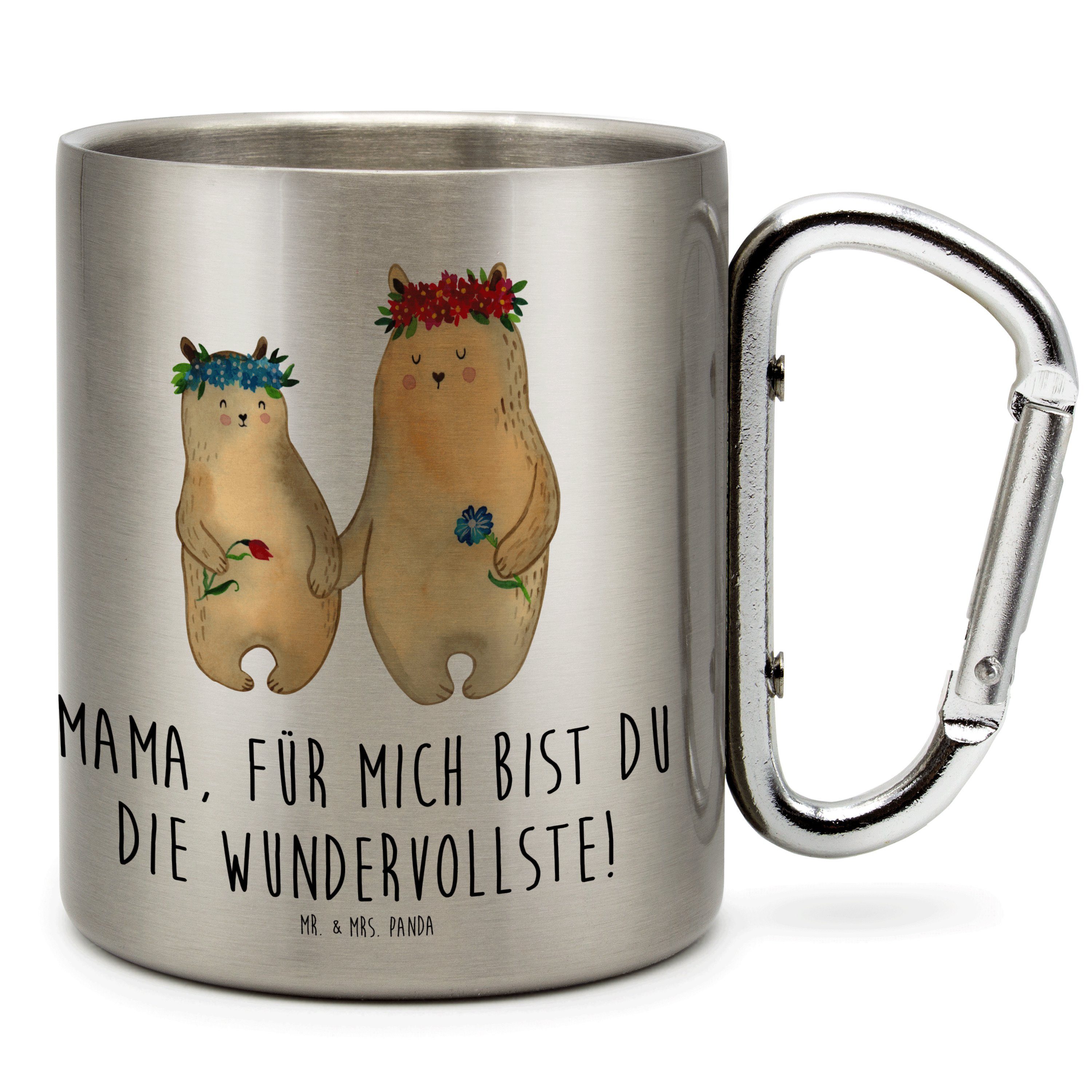 Mr. & Mrs. Panda Tasse Bären mit Blumenkranz - Transparent - Geschenk, Mama, Outdoor, Tochte, Edelstahl