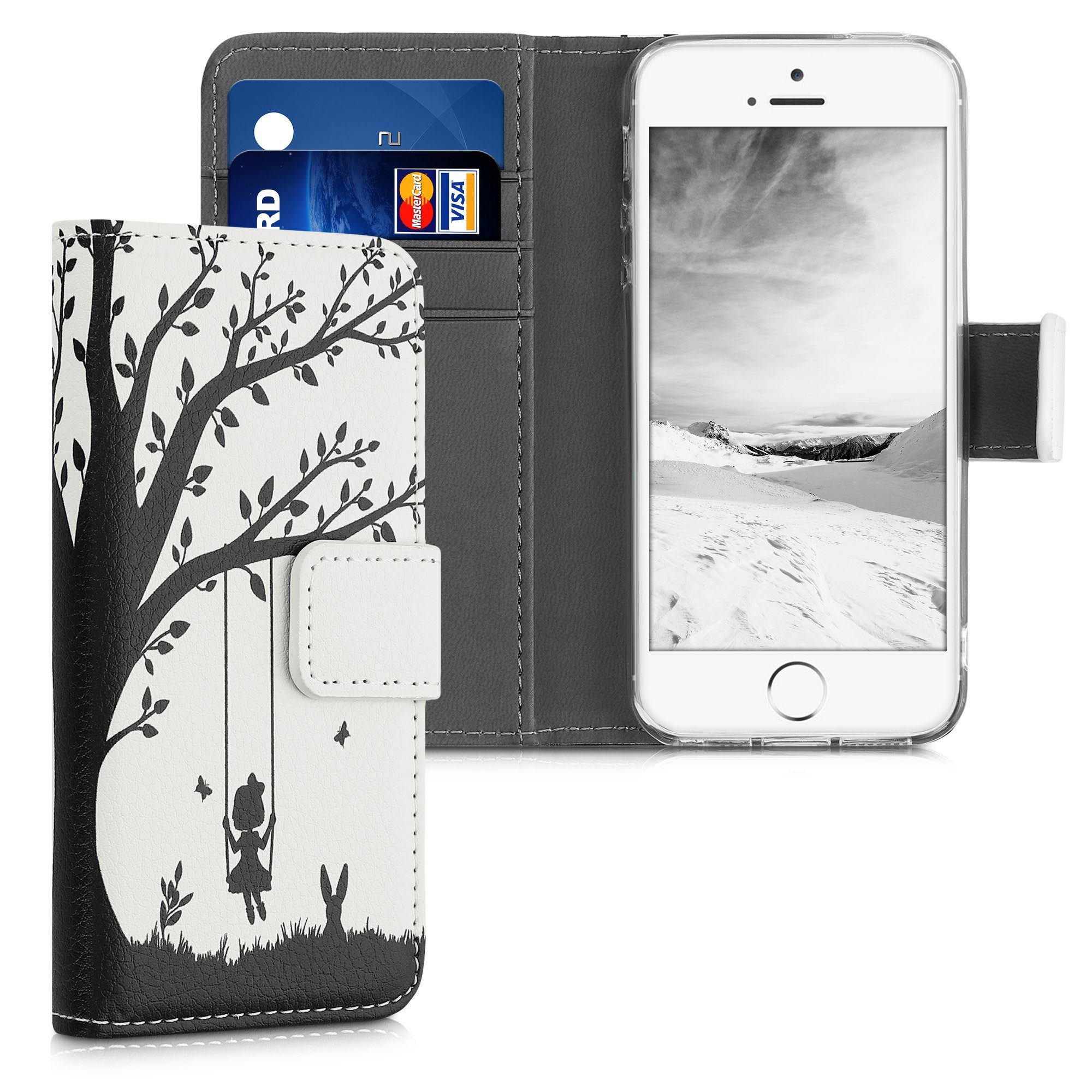 kwmobile Handyhülle Wallet Case für Apple iPhone SE (1.Gen 2016) / 5 / 5S, Hülle mit Ständer Kartenfächer - Handyhülle