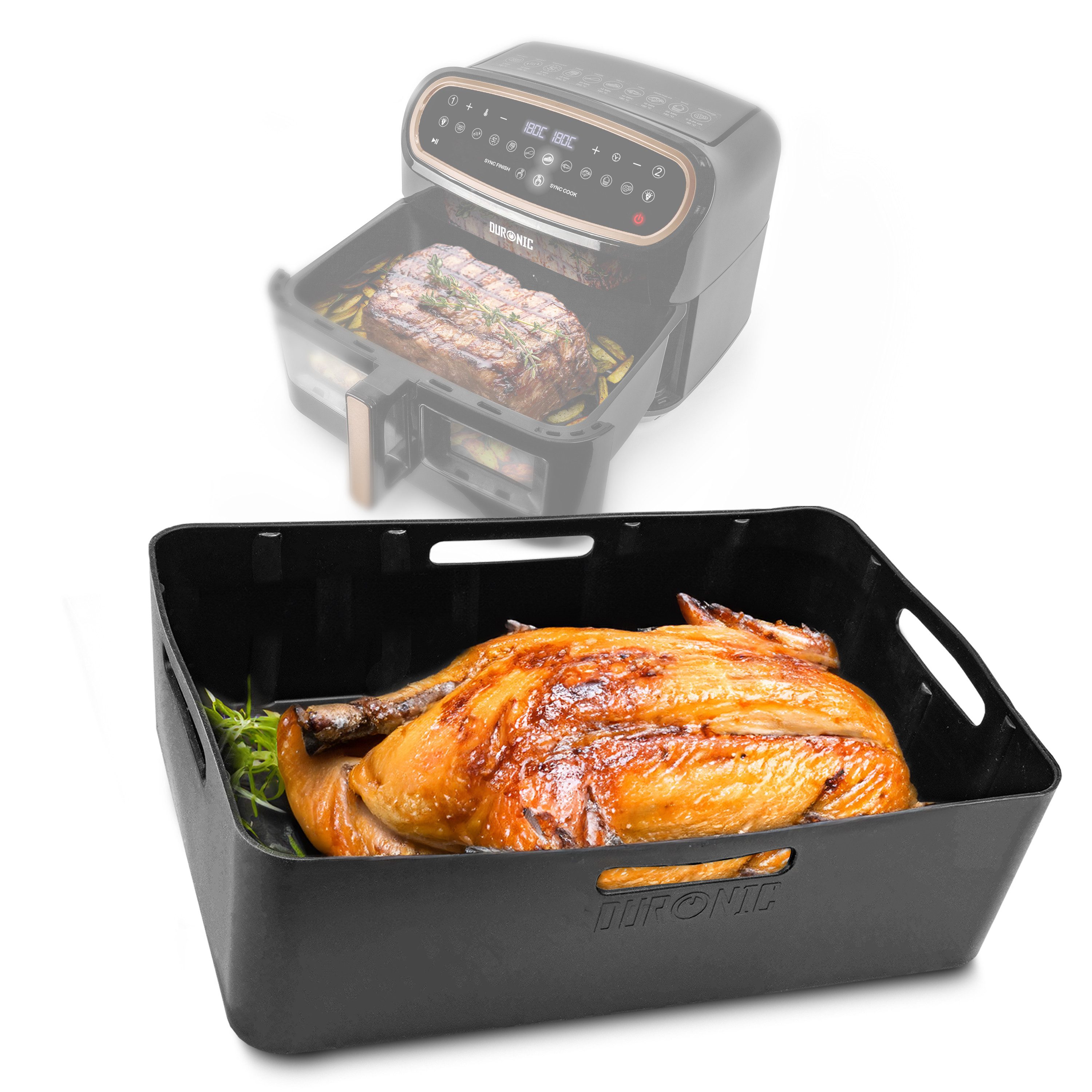 Duronic Silikonform AFL2 für Heißluftfritteuse, Antihaft Silikoneinsatz für Airfryer, Wiederverwendbar, BPA-frei, 32,5 x 21,5 x 9,5 cm
