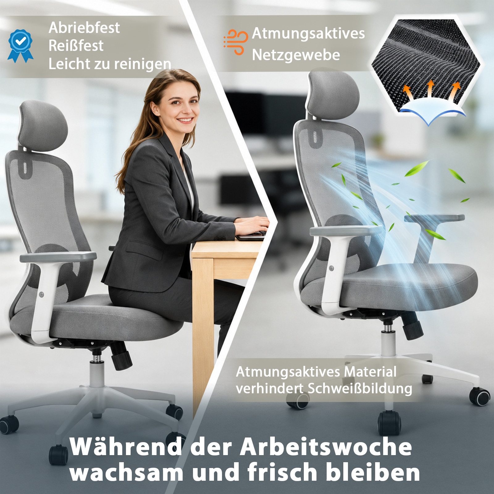 Milacyee Bürostuhl Chefsessel Wippfunktion 200kg belastbar ergonomisch,Bürostuhl (abschließbar Wippfunktion und Höhenverstellbar,NetzbezugDrehstuhl,Schreibtischstuhl), Bürostuhl 200KG
