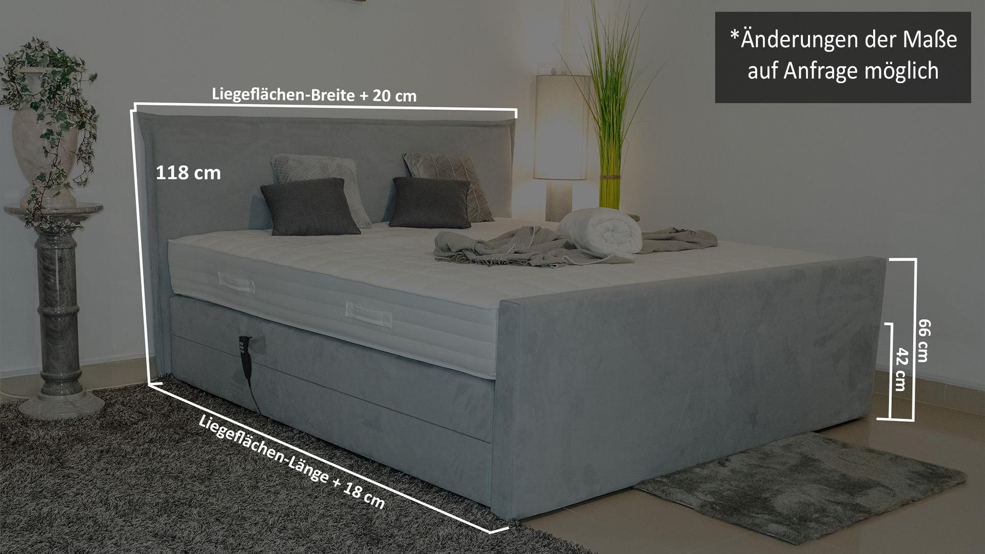 PAARA Boxspringbett Madrid elektrische verstellung mit Motor, mit Fussteil und mit einzigartigem Belüftungssystem