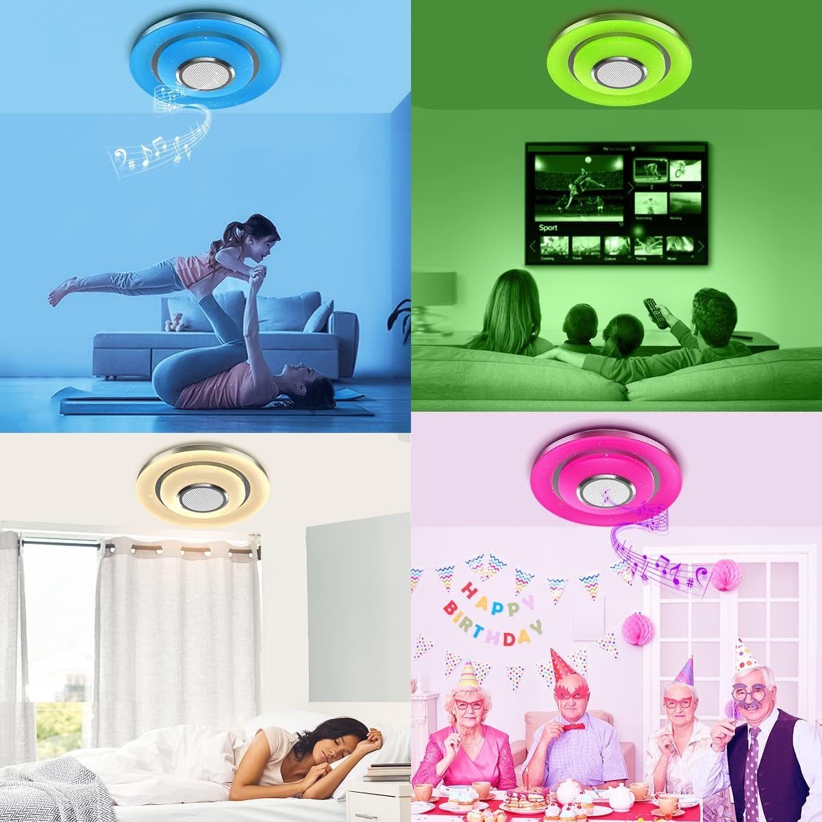 DOPWii LED Deckenleuchte RGB, Hohe LED Lautsprecher, Deckenleuchte Mehrere Bluetooth Farben, Fernbedienung,36W, mit Klangqualität