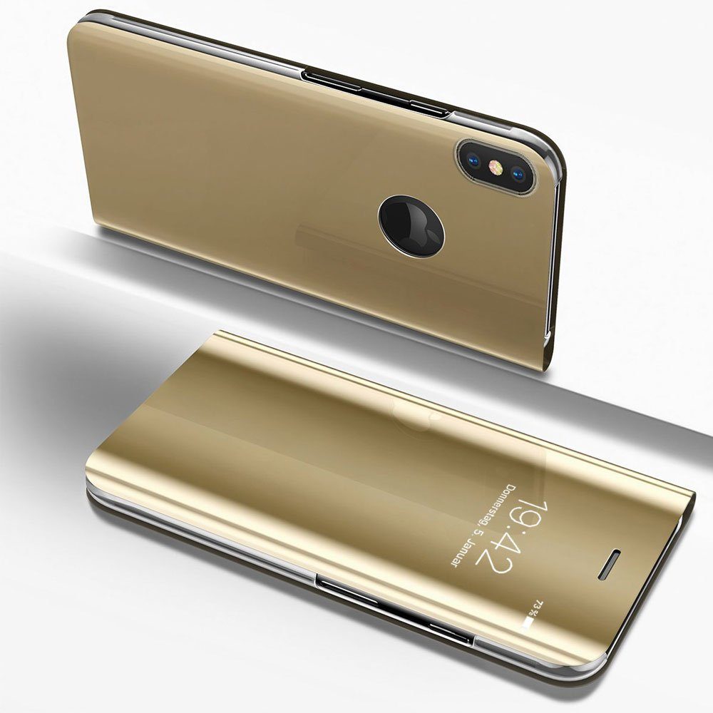 FITSU Handyhülle Spiegel Hülle für iPhone XR Handytasche, Schlanke Klapphülle, elegantes Flipcase, Handyhülle mit Standfunktion