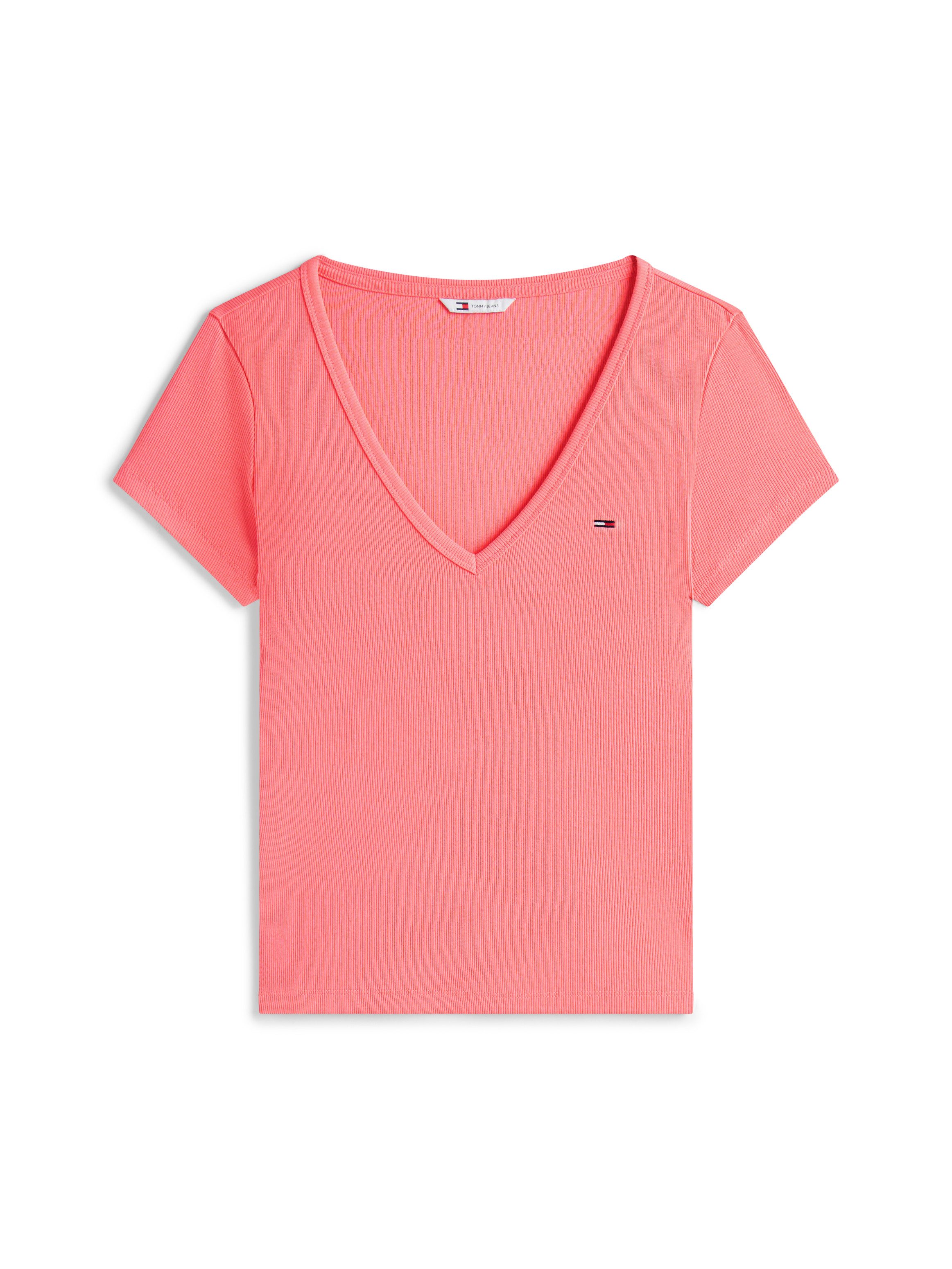 Tommy Jeans Kurzarmshirt TJW SLIM ESSENTIAL RIB V SHORT SLEEVE mit gerippter Struktur, V-Ausschnitt, Slim Fit – Bild 4 von 5