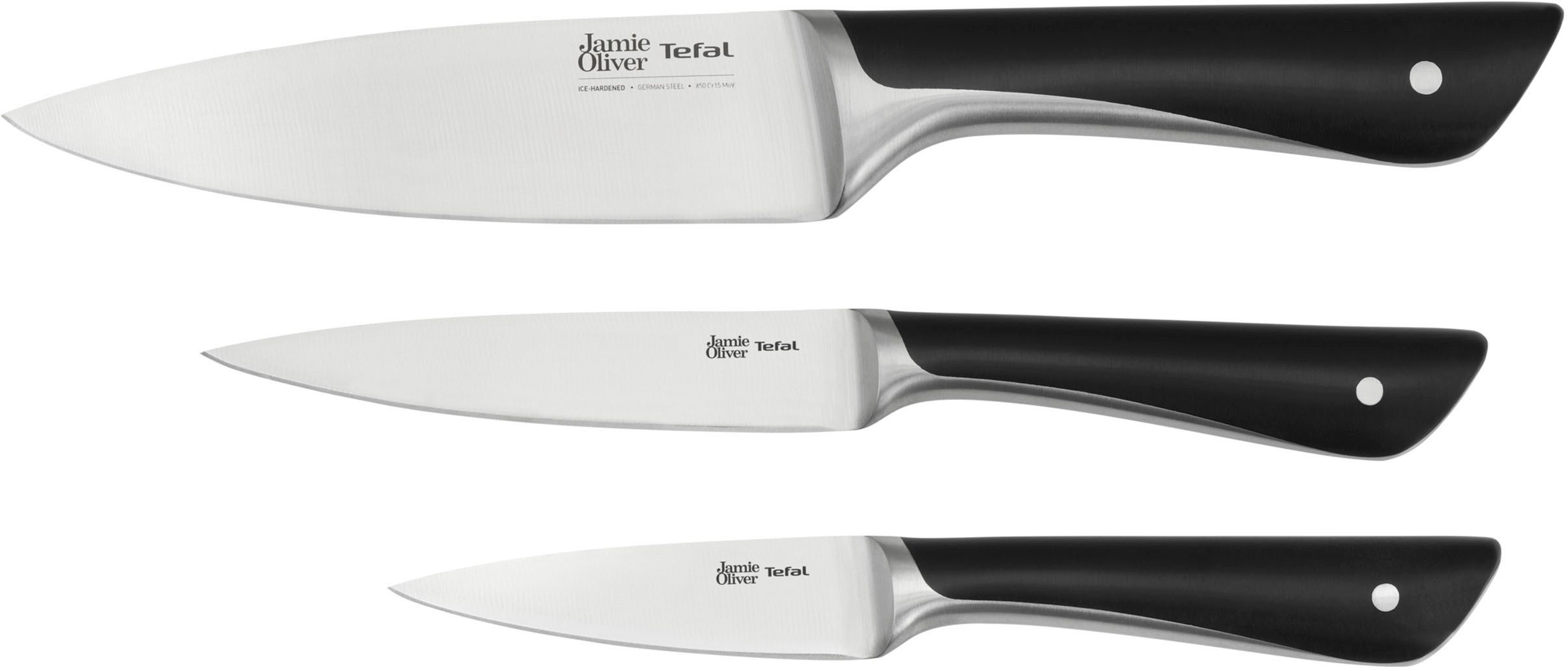 Tefal Messer-Set K267S3 Jamie Oliver (Set, 3-tlg., Kochmesser 15 cm, Universalmesser 12 cm, Schälmesser 9 cm), hohe Leistung, unverwechselbares Design, langlebige Klingen