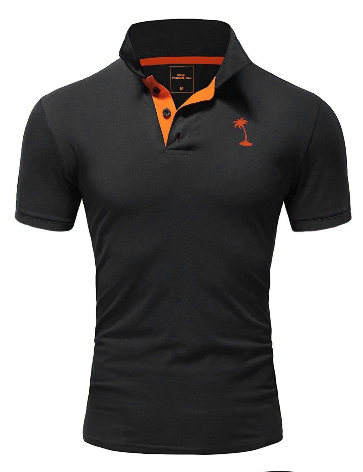 behype Poloshirt CAROY mit kontrastfarbener Stickerei schwarz-orange