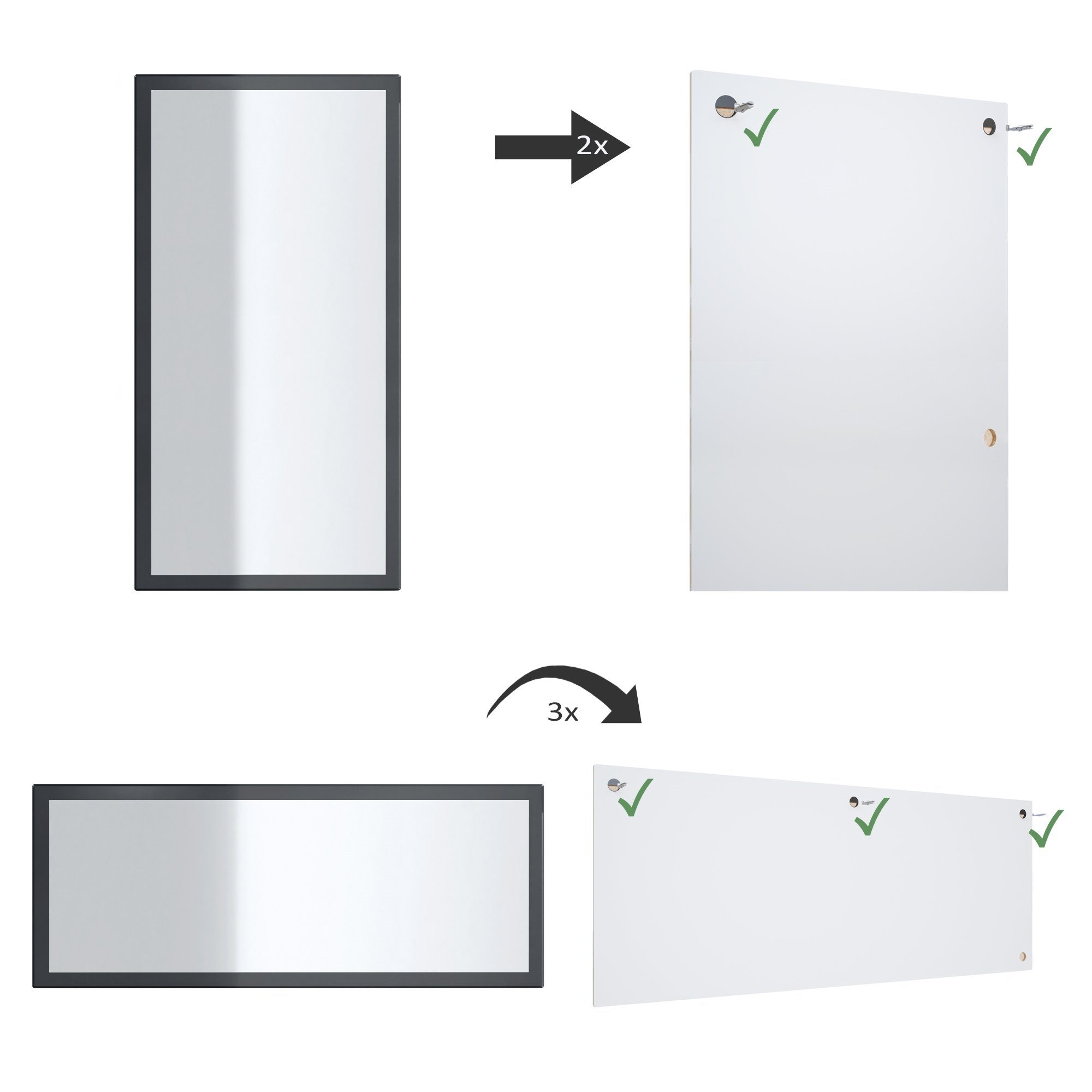 Vladon Wandspiegel Lima V3 (Wandspiegel, mit Rahmen im modernen Stil), Schwarz Hochglanz (139 x 55 cm)