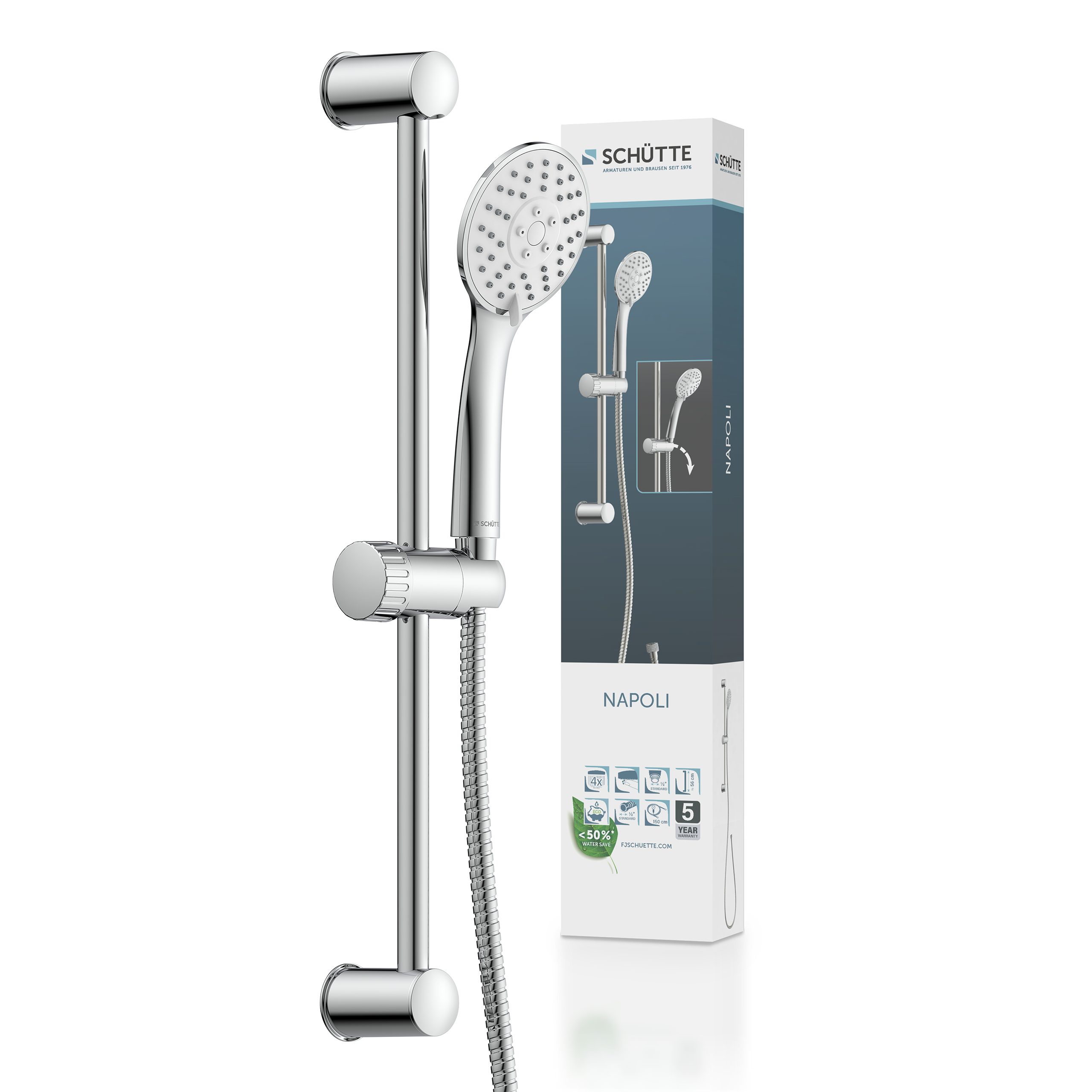 Schütte Stangenbrause-Set NAPOLI, 3 Strahlart(en), Höhe 56cm, Regendusche mit Schlauch und Halterung, 3 Strahlarten