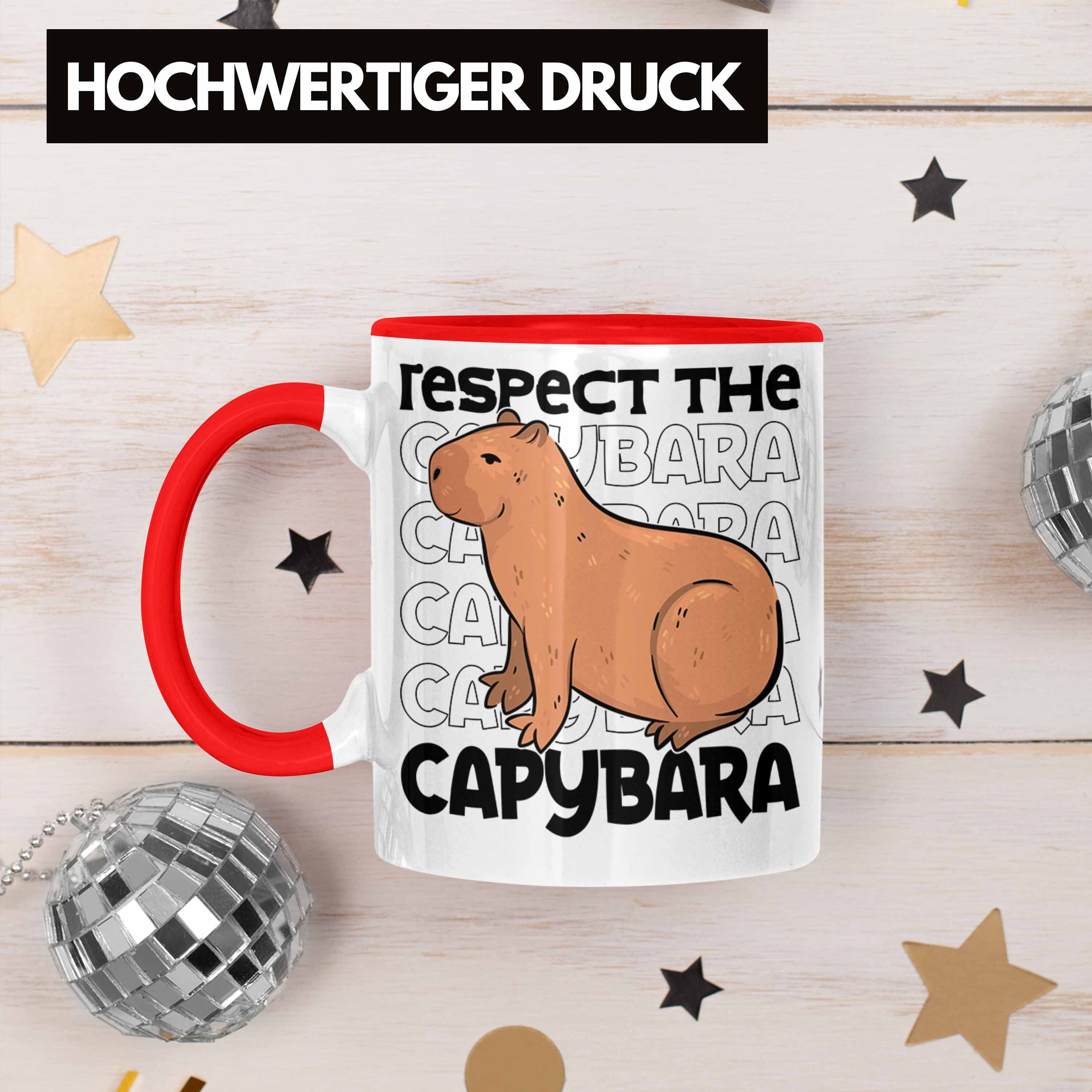Trendation Tier Respect Capybara Tasse Capybara Geschenk für Tasse Capy Kaffeetasse The Rot