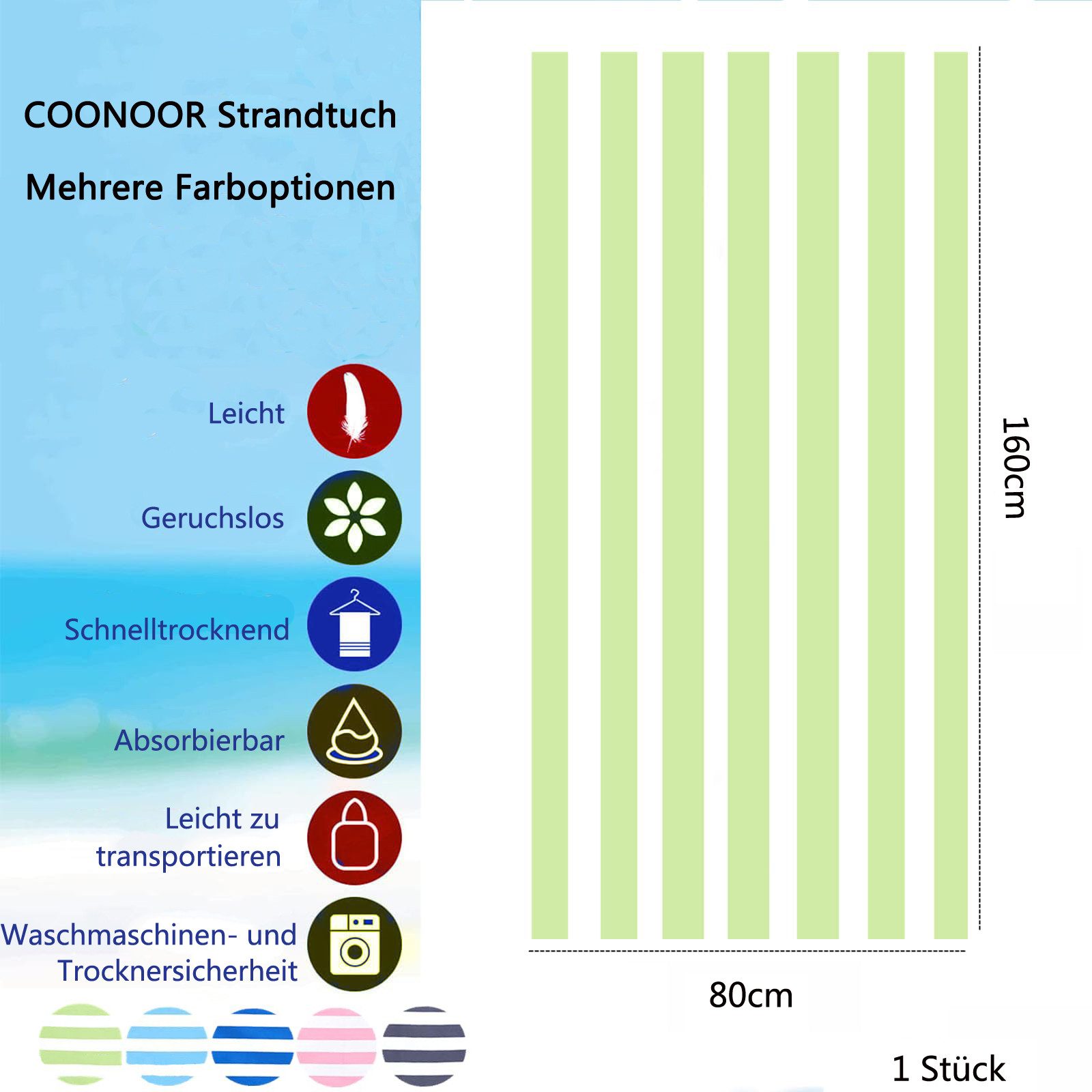 Coonoor Strandtuch Groß-80 x 160 cm günstig online kaufen