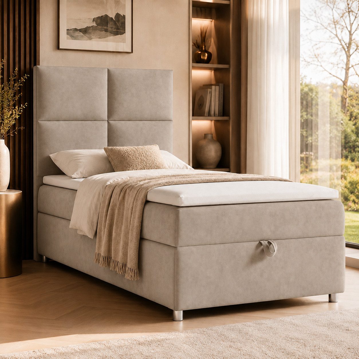 Best for Home Boxspringbett Trinity K-2 mit Bettkasten & Topper – Komfort & Stauraum (Einzelbett, Hotelbett, Polsterbett gepolstertes Kopfteil, Jugendbett, Kinderbett versch. Größen, 1-St., 70x200 80x200 90x200 100x200 cm), Einzel-Boxspringbett mit integr