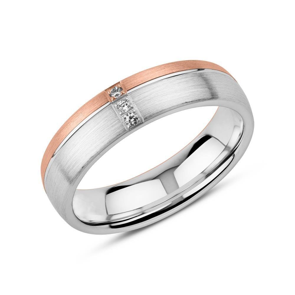 Vivo Silberring Bicolor mit Glanzrille und drei Zirkonia, gebürstet R8595cz