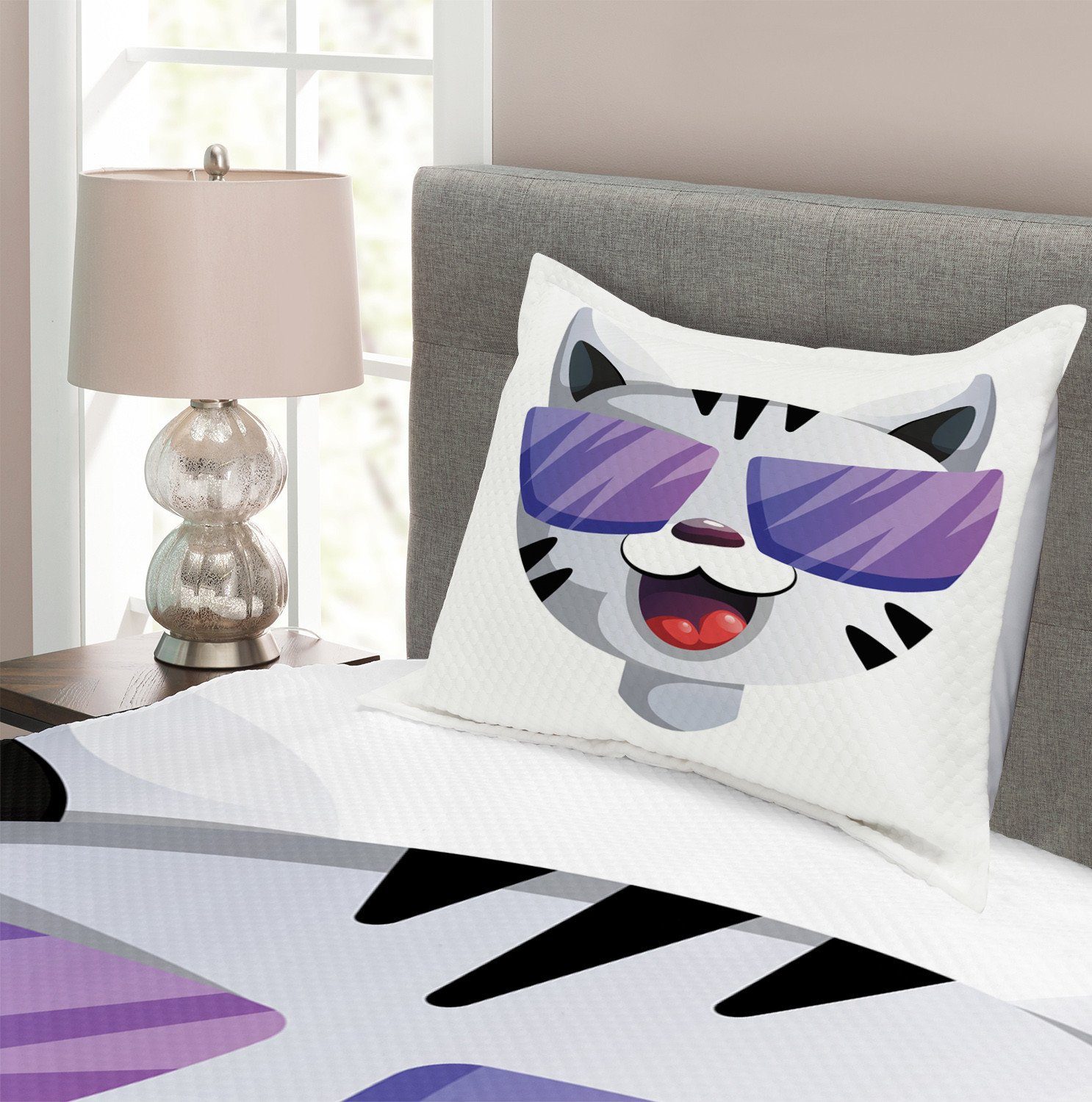 Sonnenbrille Waschbar, Kissenbezügen Kitten mit Cartoon Set Portrait Tagesdecke Abakuhaus,