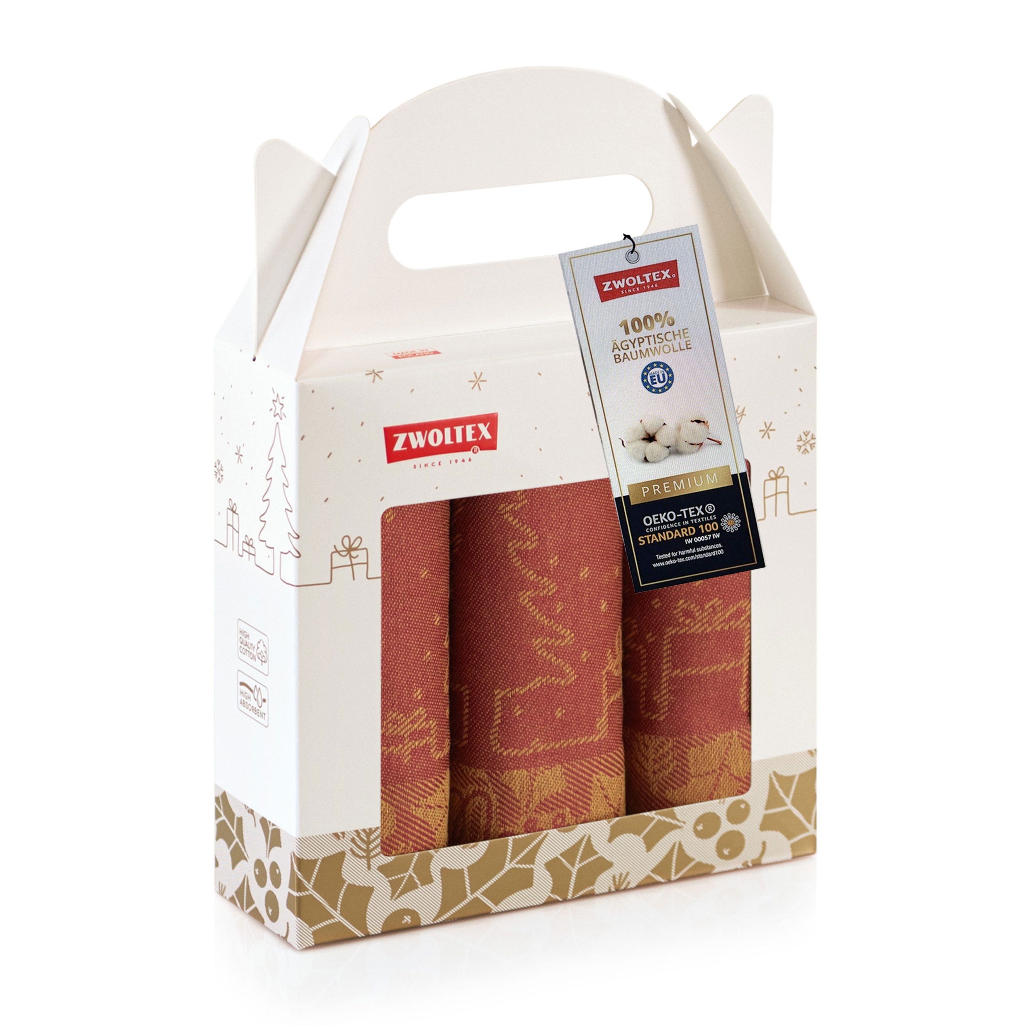Zwoltex Geschirrtuch Weihnachtliches Küchentuch Geschirrtuch 3er Set 3x, (50x70 cm Baumwolle – gewebtes Weihnachtsset für hochwertige Küchen), Hochwertige Verarbeitung für tägliche Nutzung in der Adventszeit